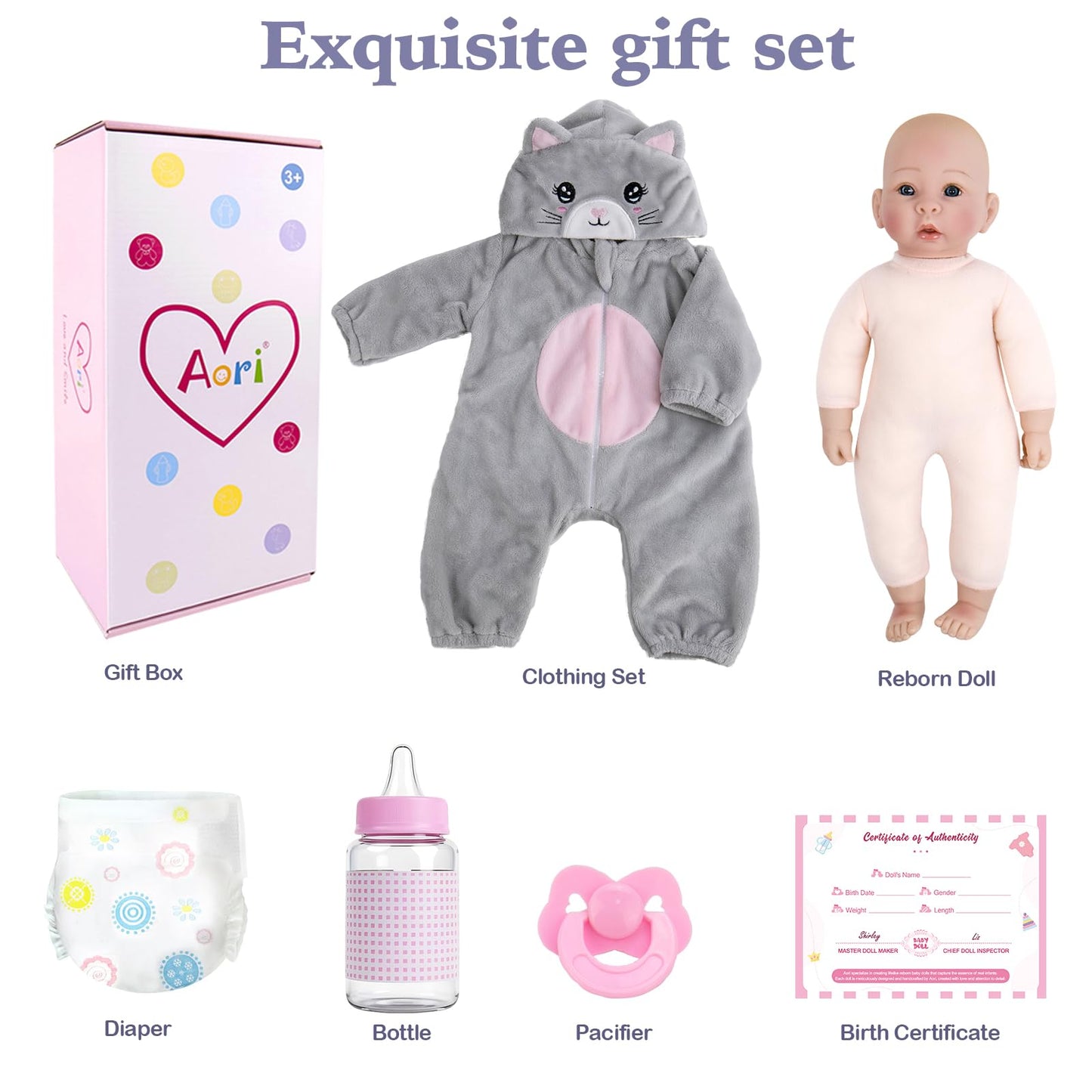 Aori Lifelike Baby Dolls - 17-Inch Realistic Baby Girl with Accessories | For Ages 3+