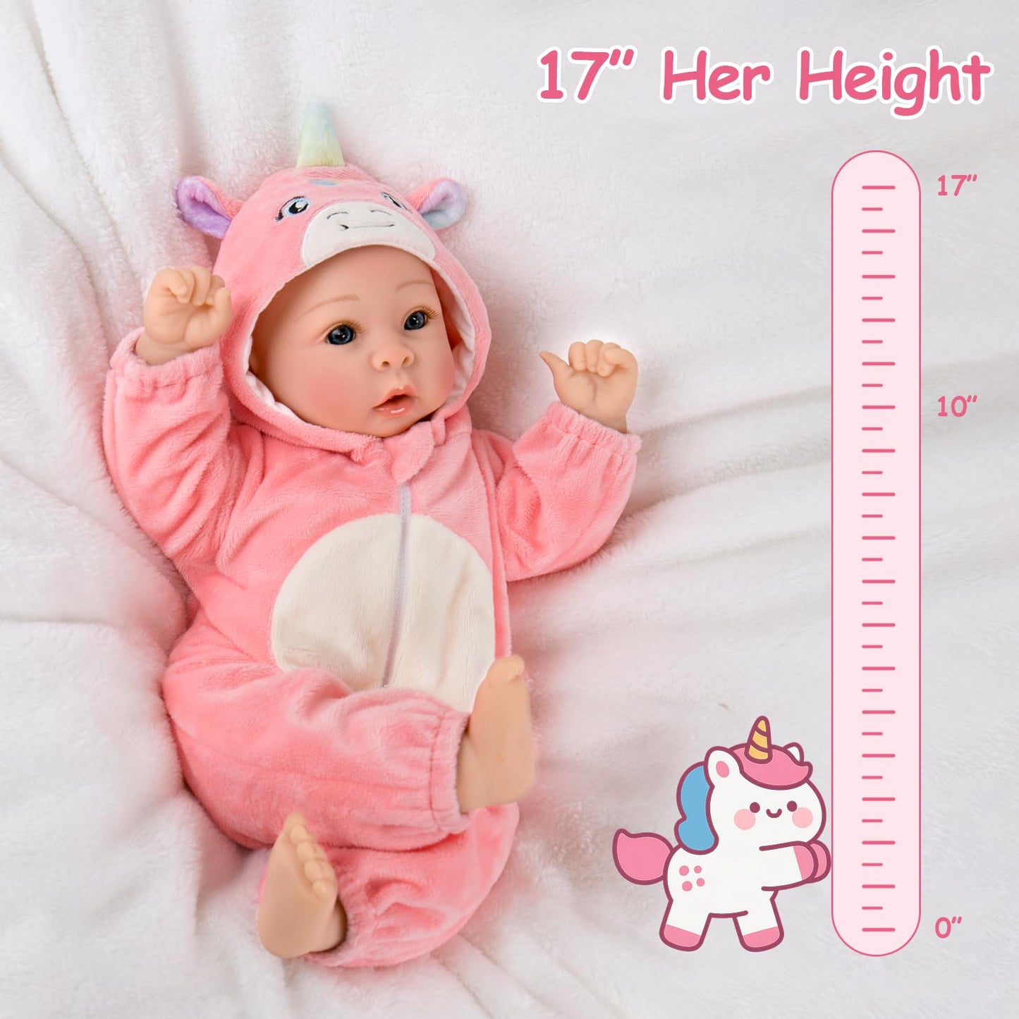 Aori 17-Inch Realistic Baby Doll | Soft Body, Pink Outfit, Pretend Play