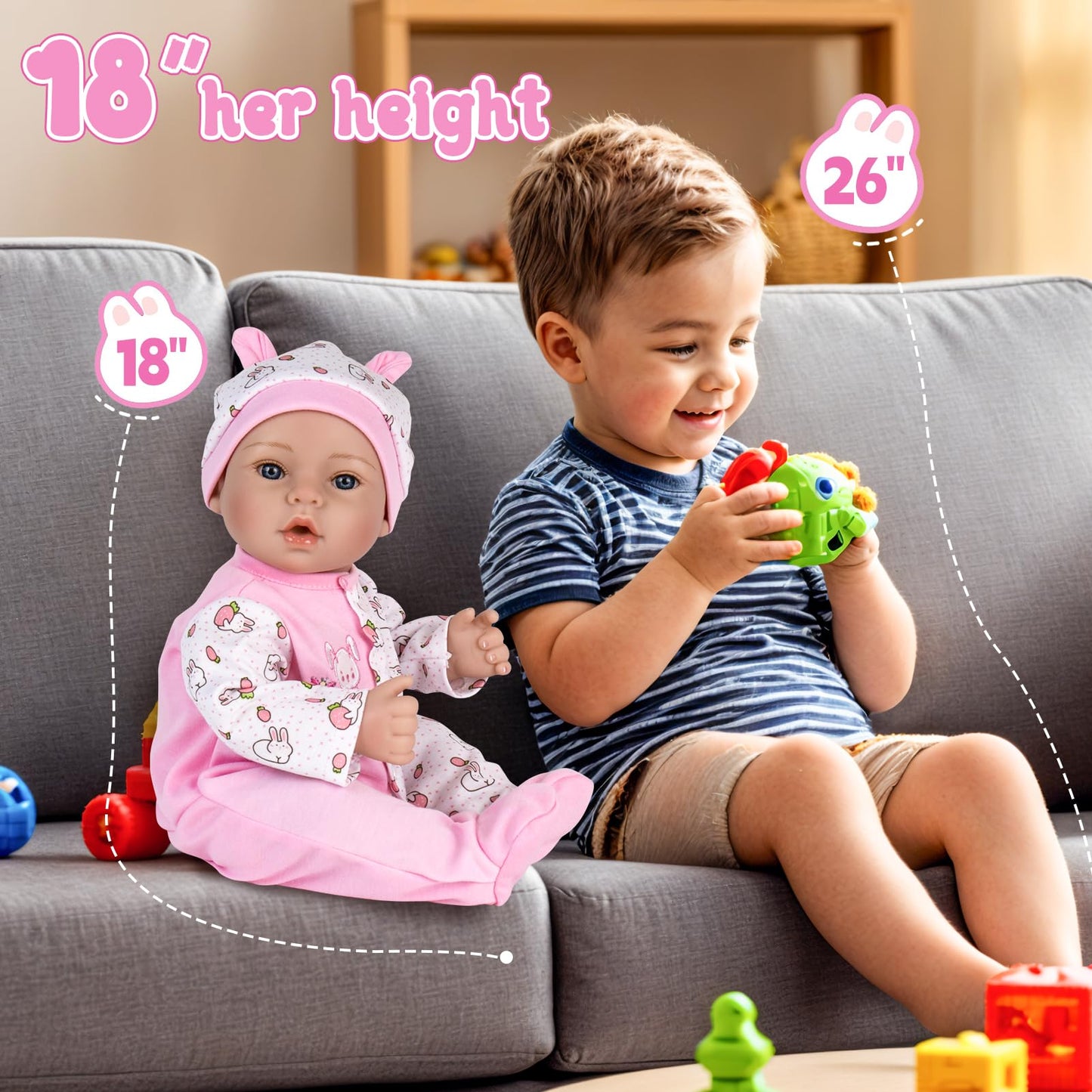 Aori Lifelike Reborn Baby Doll 18'' - Realistic Newborn Girl, Weighted Body, Pink Outfit