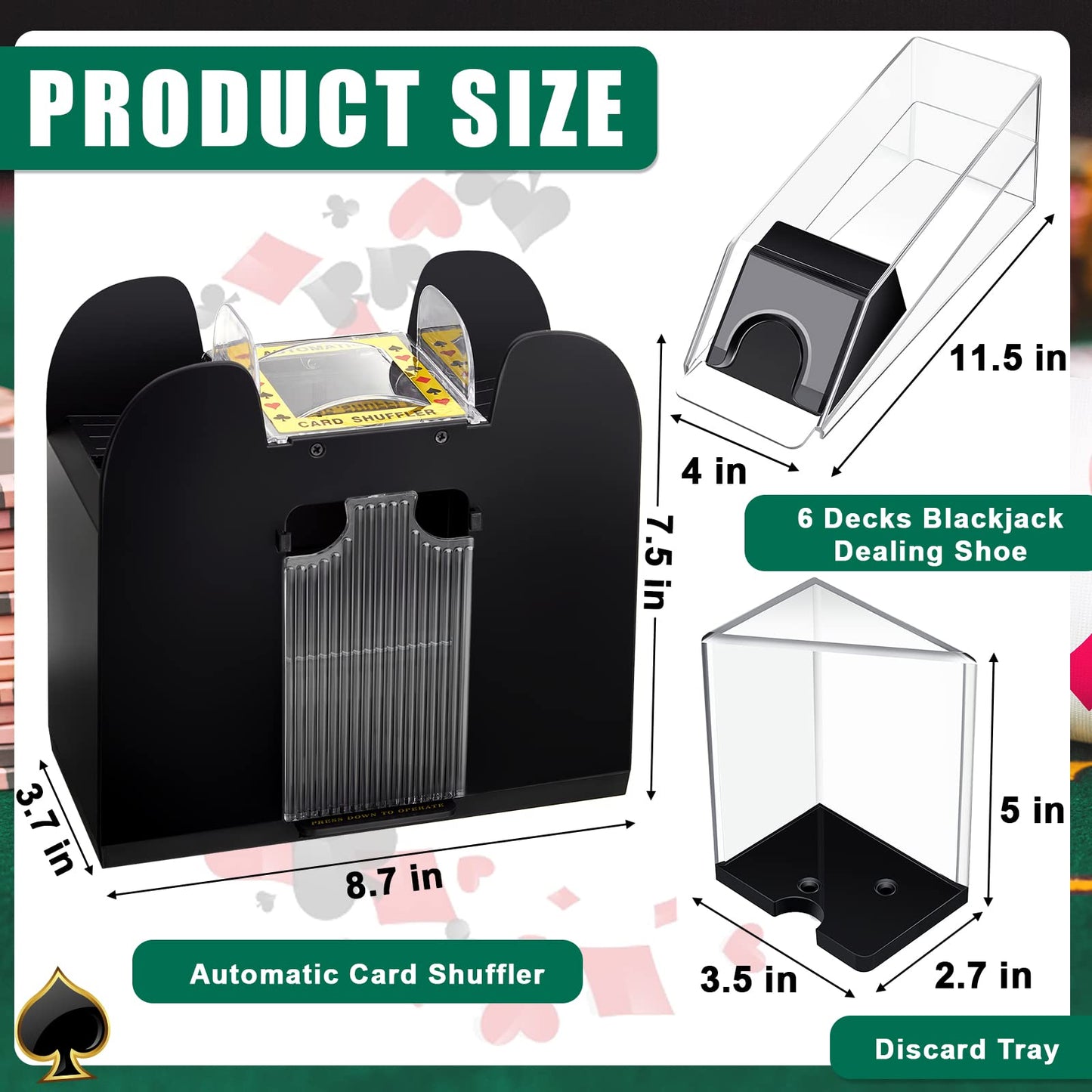 Aoriher Blackjack Game Combo Set – 6-Deck Shuffler, Layout Felt, Discard Holder, 10 Cut Cards (Green)