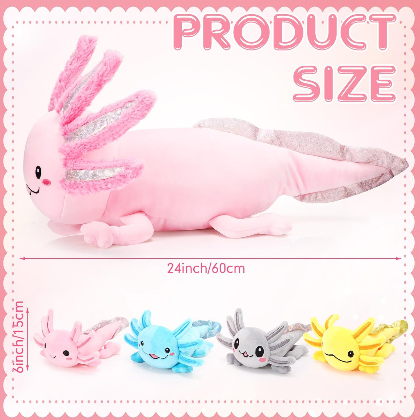 Aoriher Axolotl Plush Set – 24-Inch Mommy + 4 Babies – Cozy Plush Toys