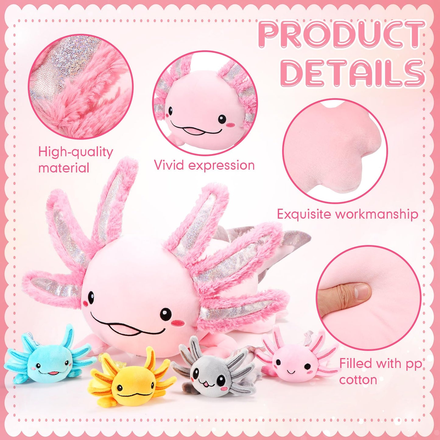 Aoriher Axolotl Plush Set – 24-Inch Mommy + 4 Babies – Cozy Plush Toys