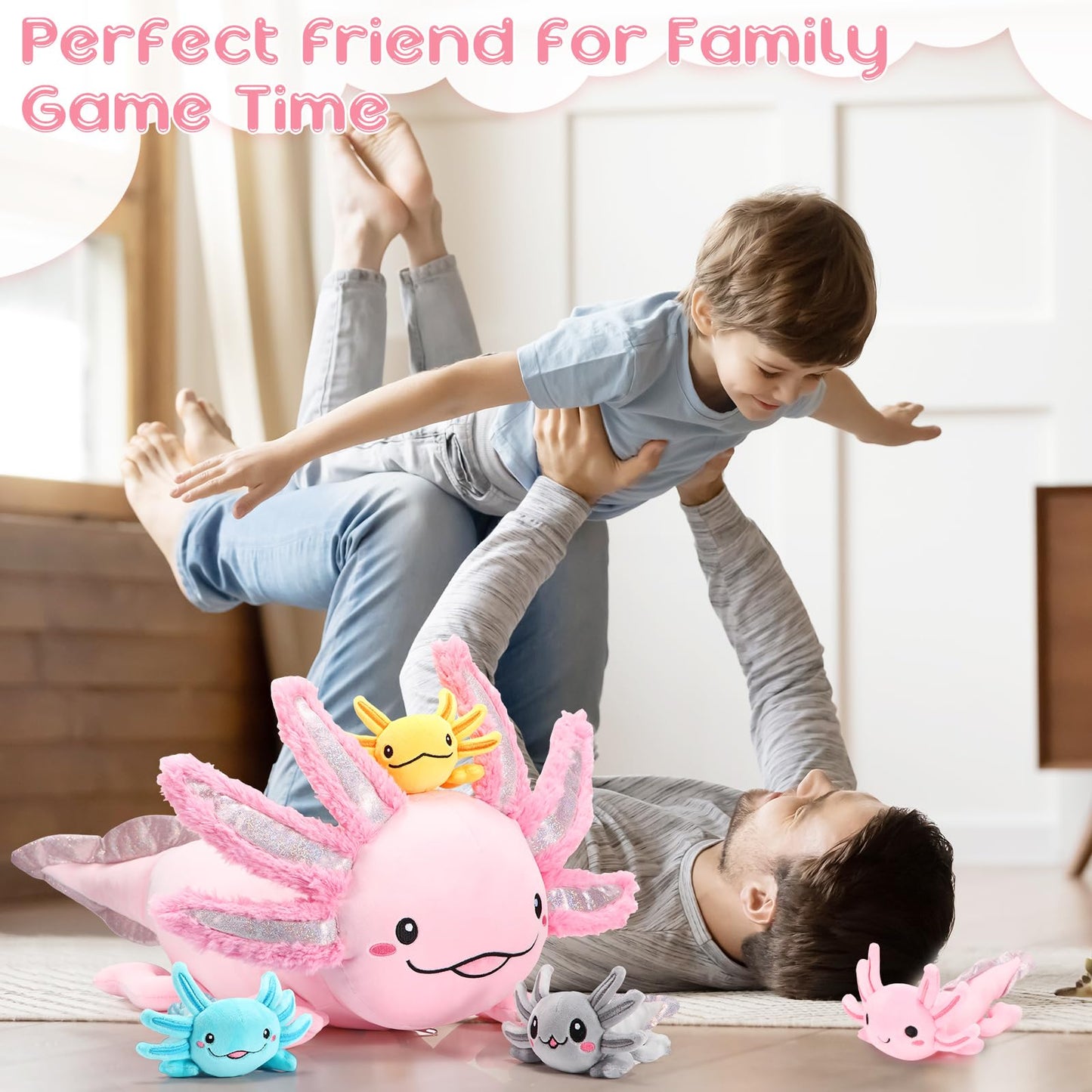 Aoriher Axolotl Plush Set – 24-Inch Mommy + 4 Babies – Cozy Plush Toys