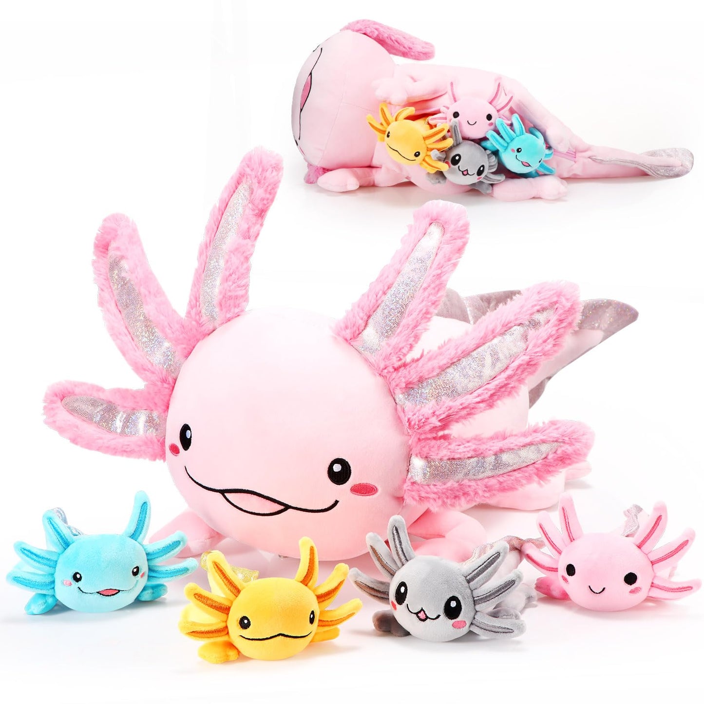 Aoriher Axolotl Plush Set – 24-Inch Mommy + 4 Babies – Cozy Plush Toys