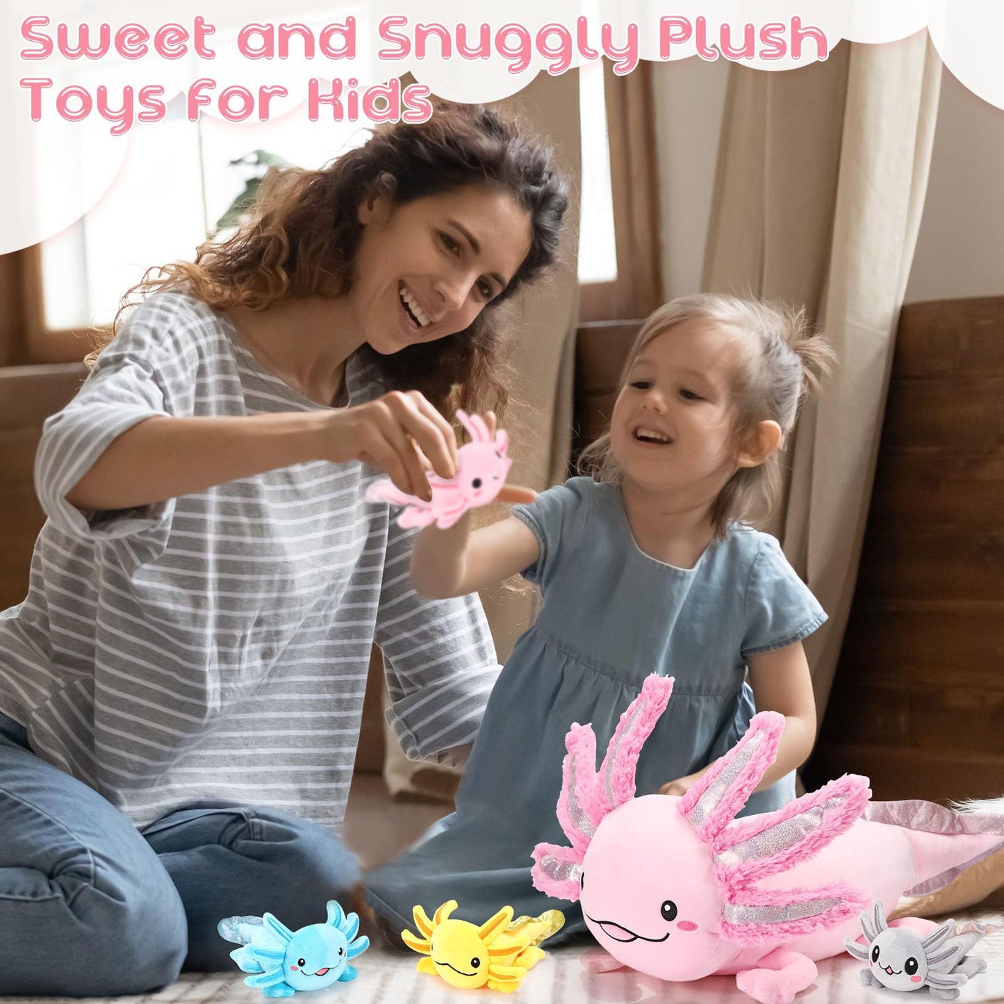 Aoriher Axolotl Plush Set – 24-Inch Mommy + 4 Babies – Cozy Plush Toys