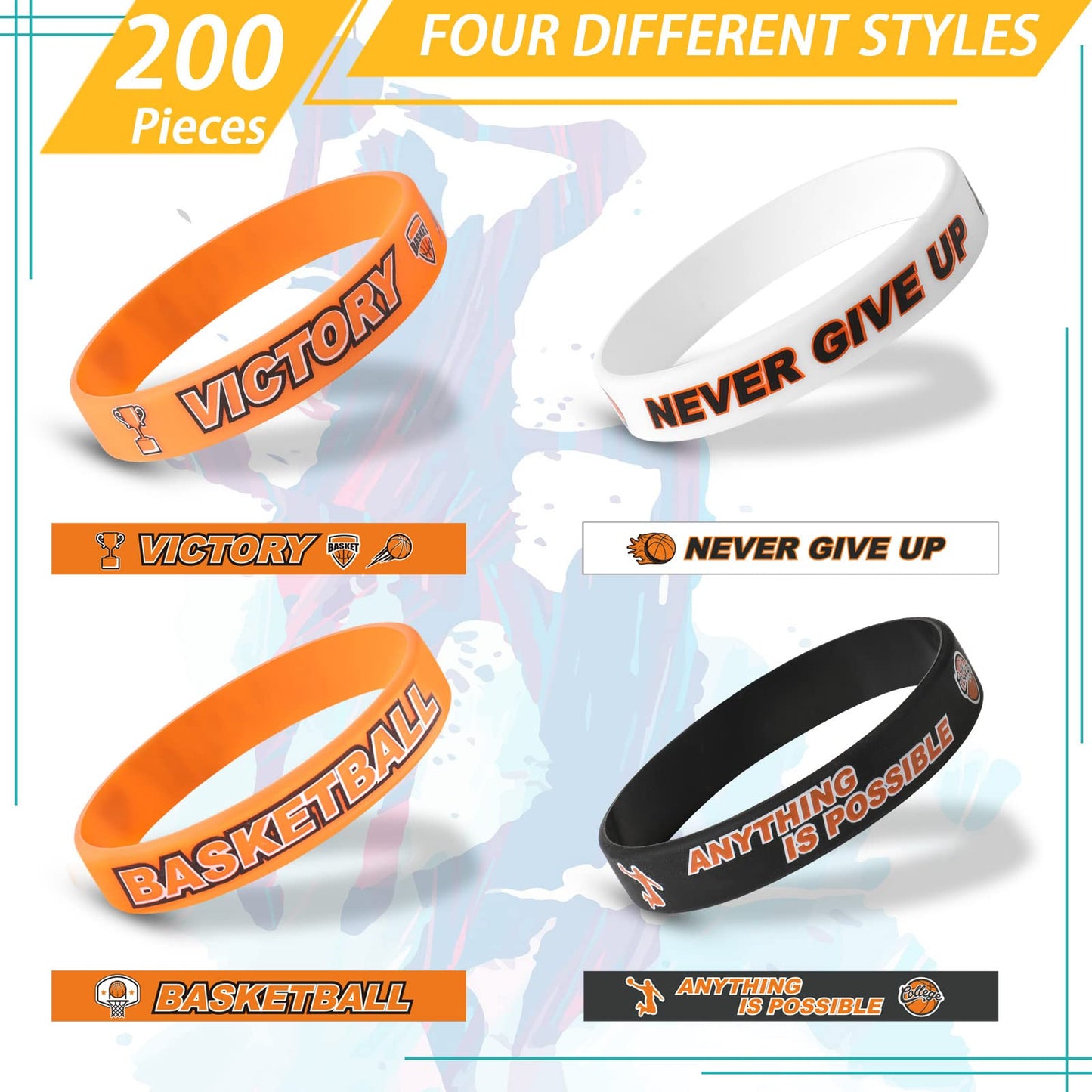 Aoriher 36-Piece Basketball Silicone Wristbands — Motivational Rubber Bracelets for Teams, Parties & Awards