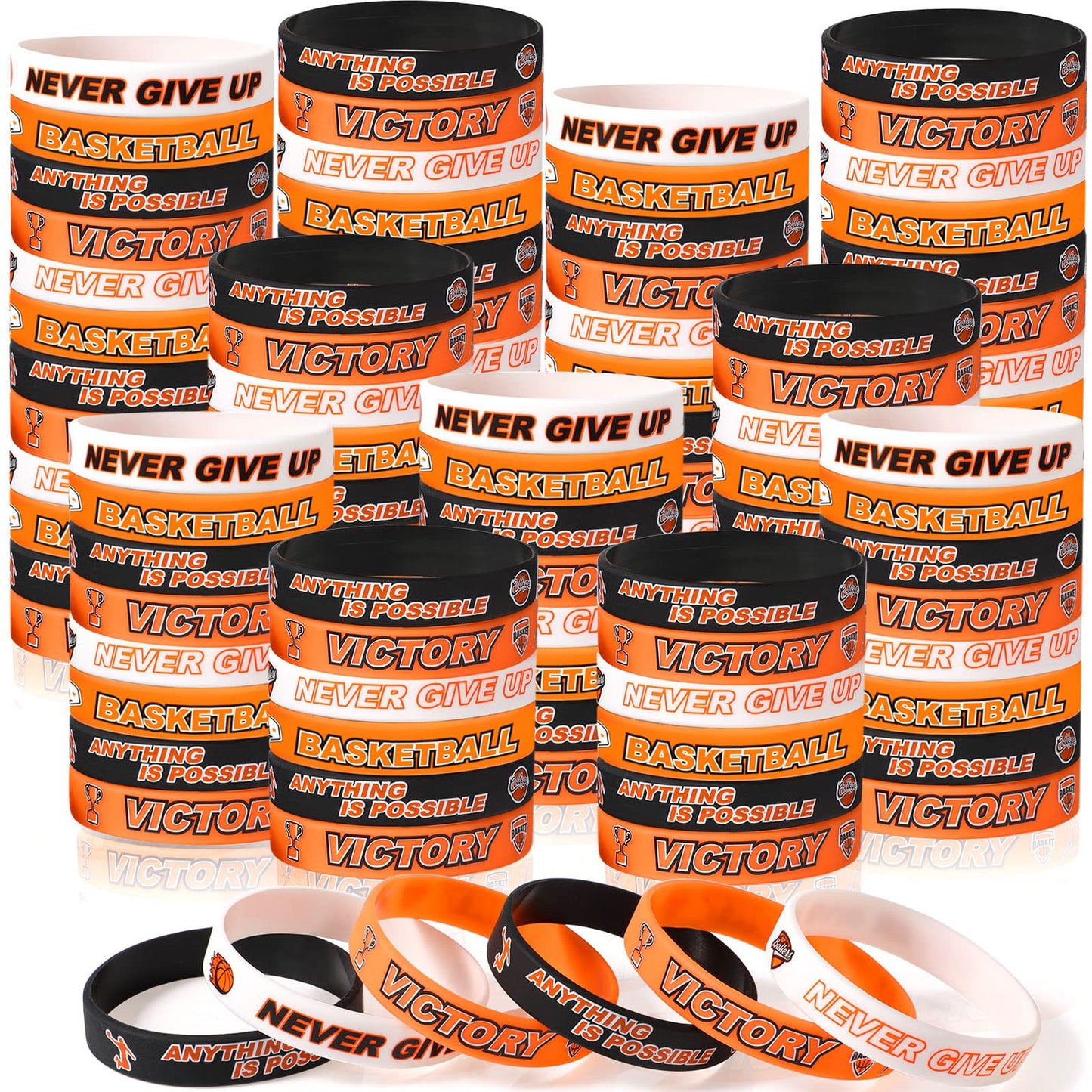 Aoriher 36-Piece Basketball Silicone Wristbands — Motivational Rubber Bracelets for Teams, Parties & Awards