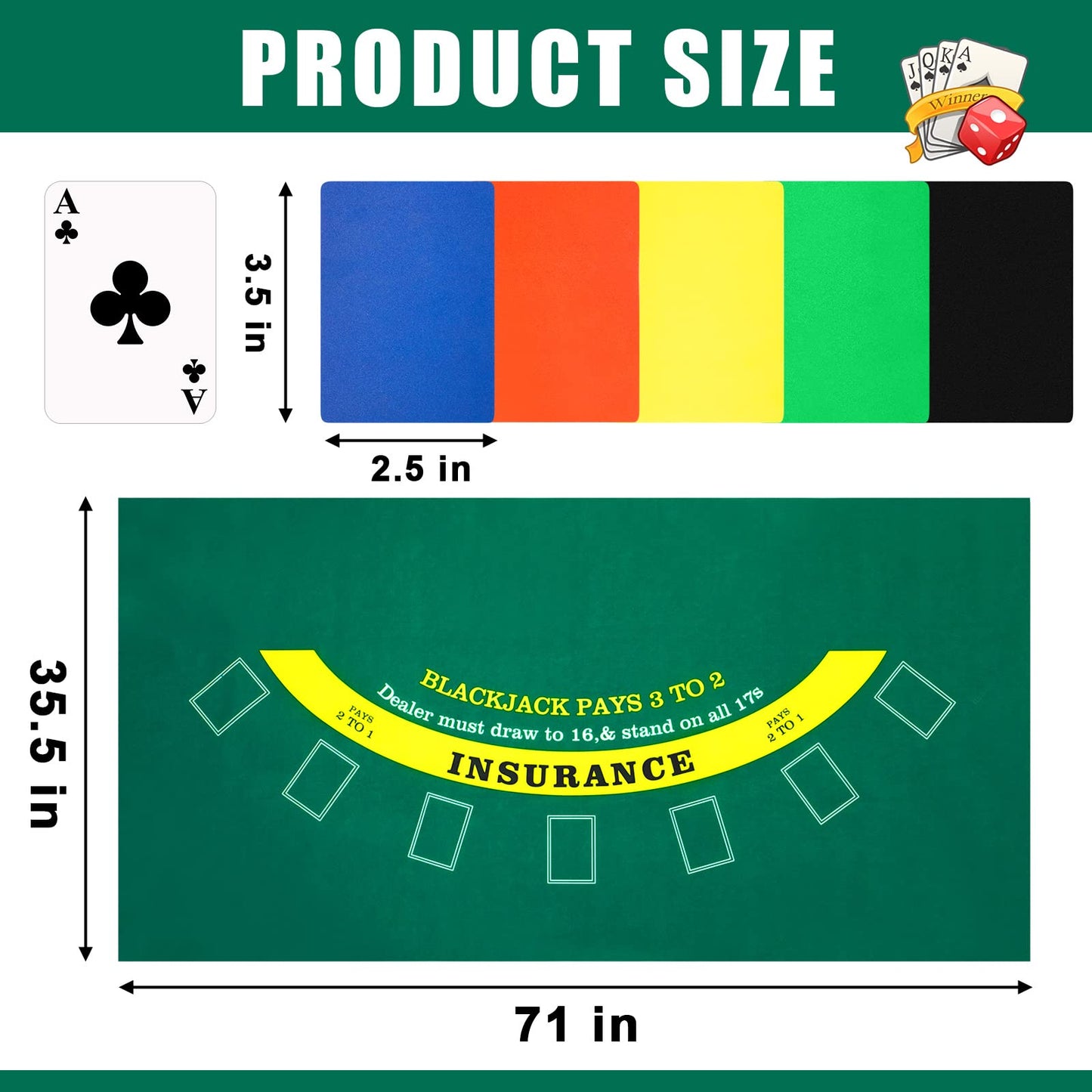 Aoriher Blackjack Game Combo Set – 6-Deck Shuffler, Layout Felt, Discard Holder, 10 Cut Cards (Green)
