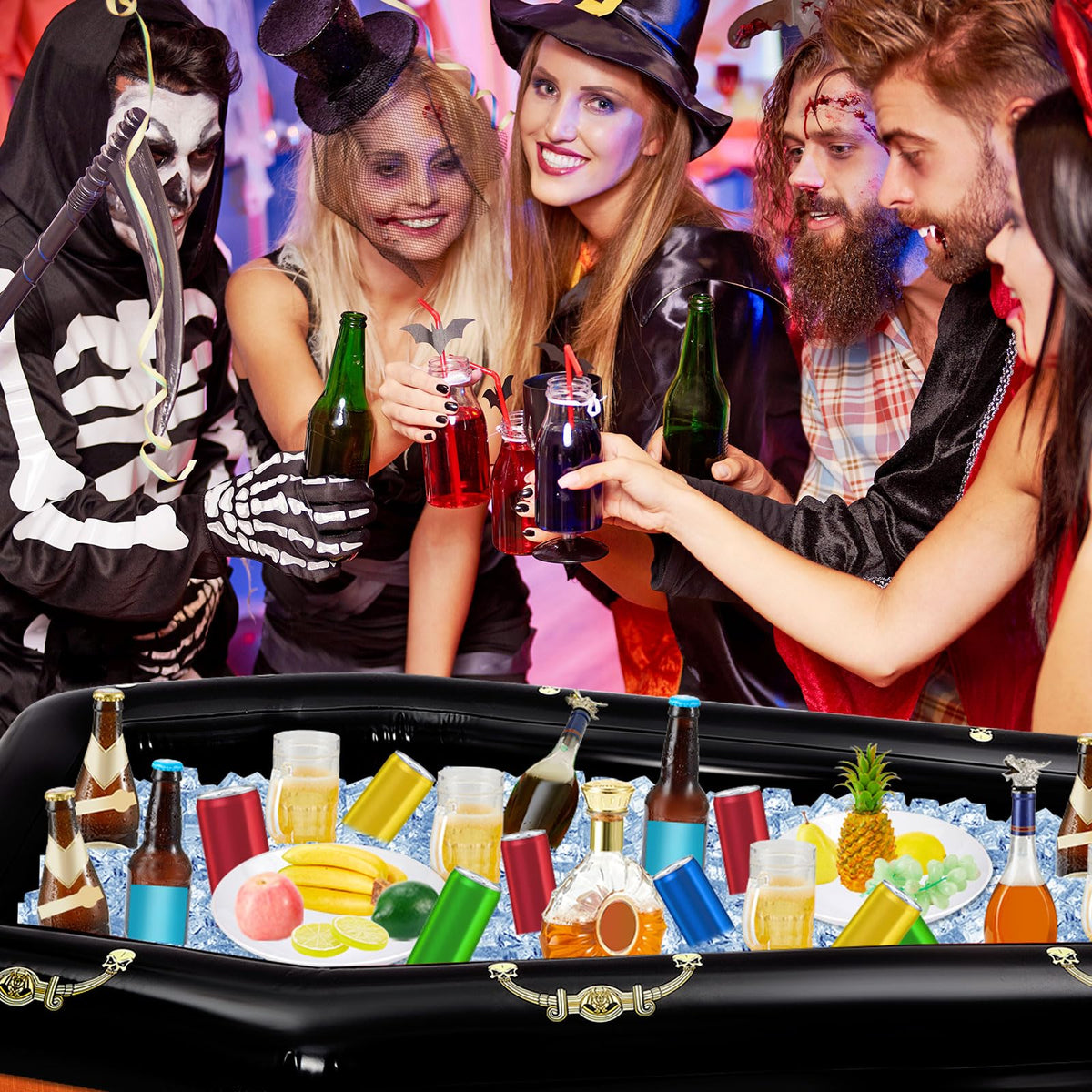 Aoriher 52-Inch Inflatable Coffin Cooler – Large Drink Ice Chest for Pool Parties & Halloween Decor