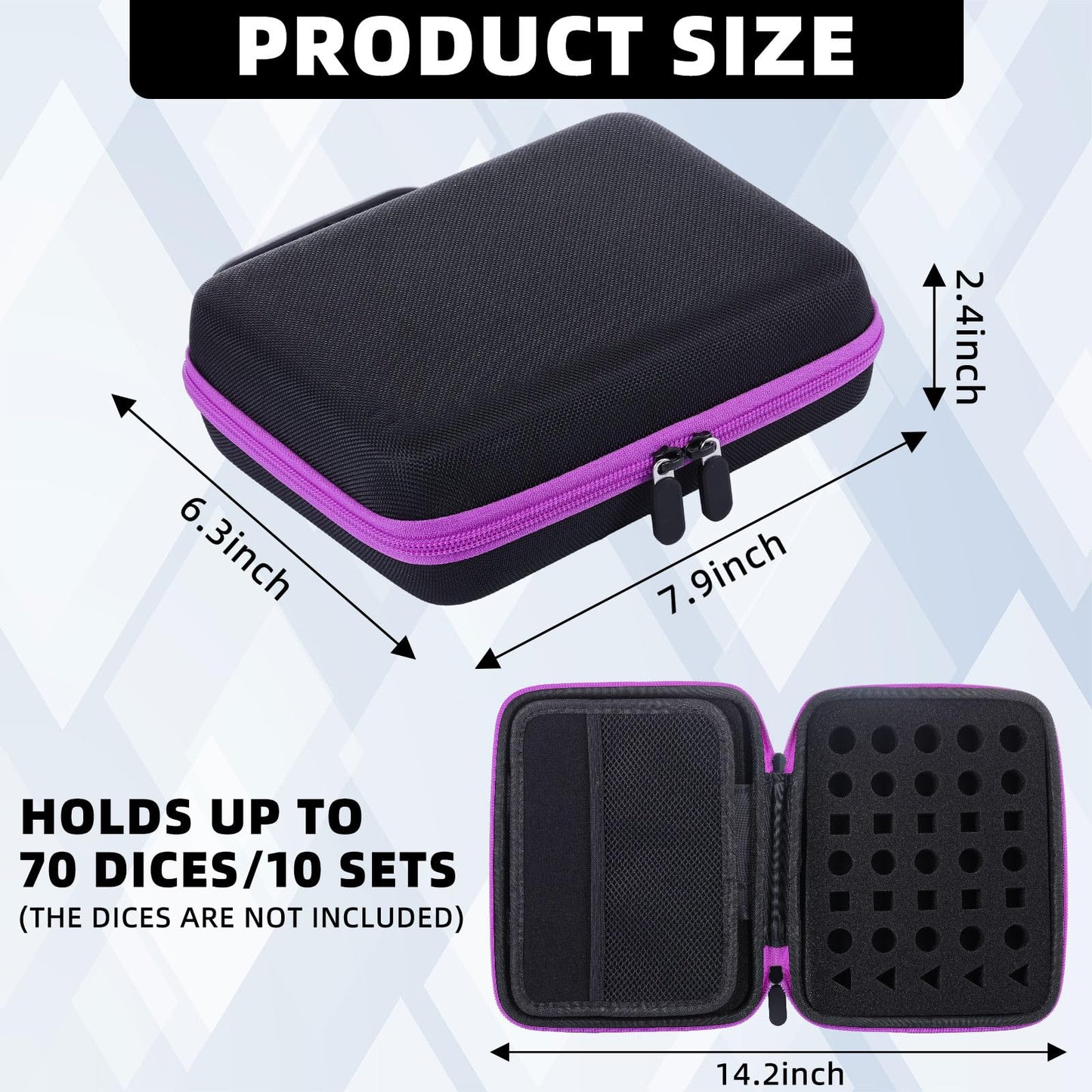 Aoriher Dice Case with Removable Tray Purple – Holds 70 Dice or 10 Sets | Portable Game Storage