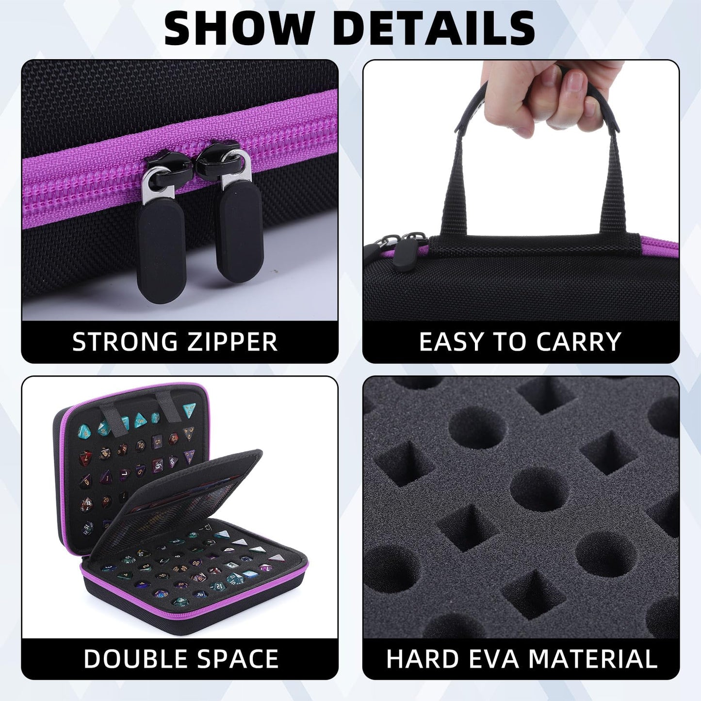 Aoriher Dice Case with Removable Tray Purple – Holds 70 Dice or 10 Sets | Portable Game Storage