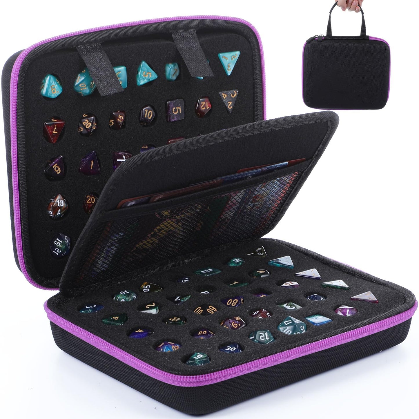 Aoriher Dice Case with Removable Tray Purple – Holds 70 Dice or 10 Sets | Portable Game Storage