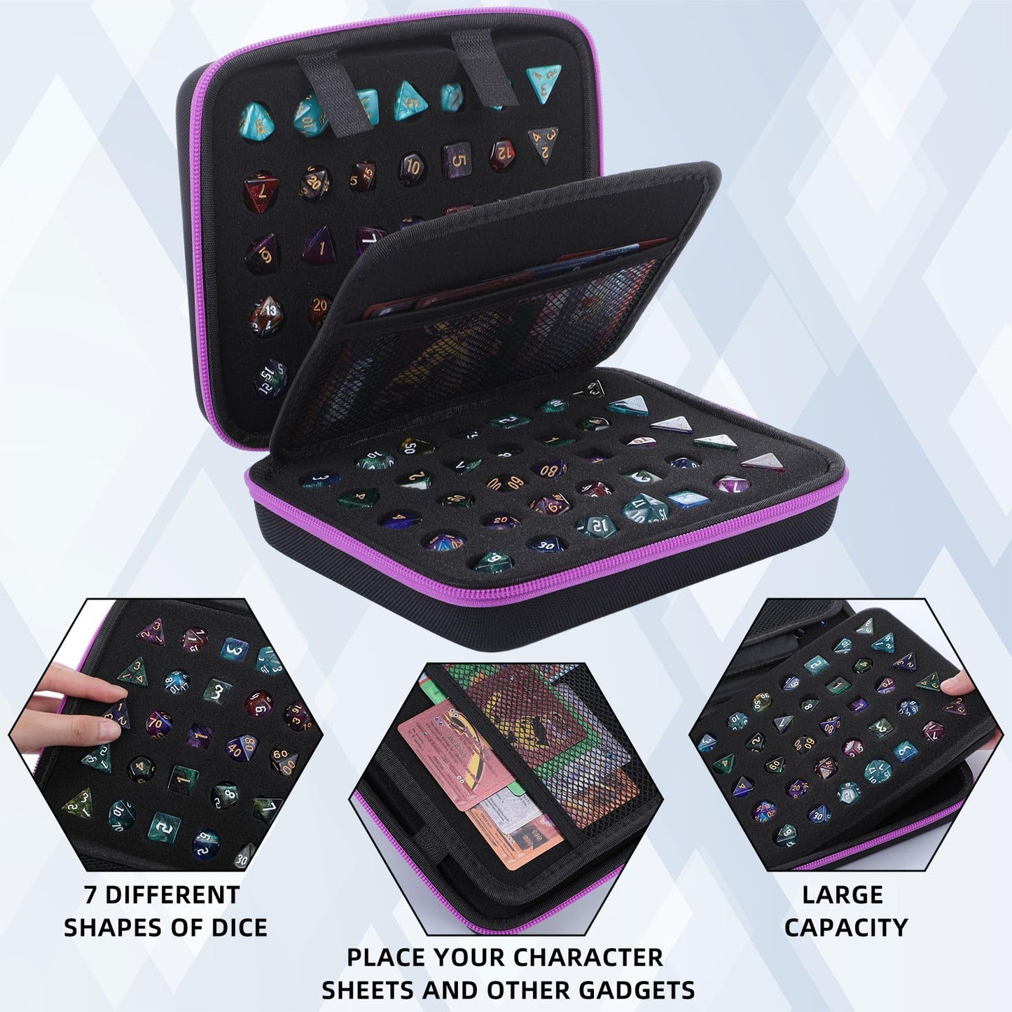 Aoriher Dice Case with Removable Tray Purple – Holds 70 Dice or 10 Sets | Portable Game Storage