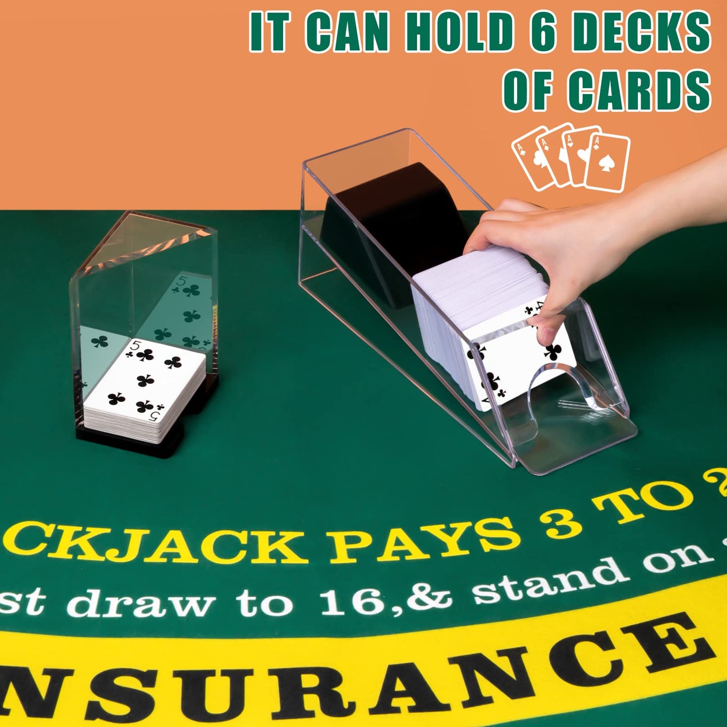 Aoriher Blackjack Game Combo Set – 6-Deck Shuffler, Layout Felt, Discard Holder, 10 Cut Cards (Green)