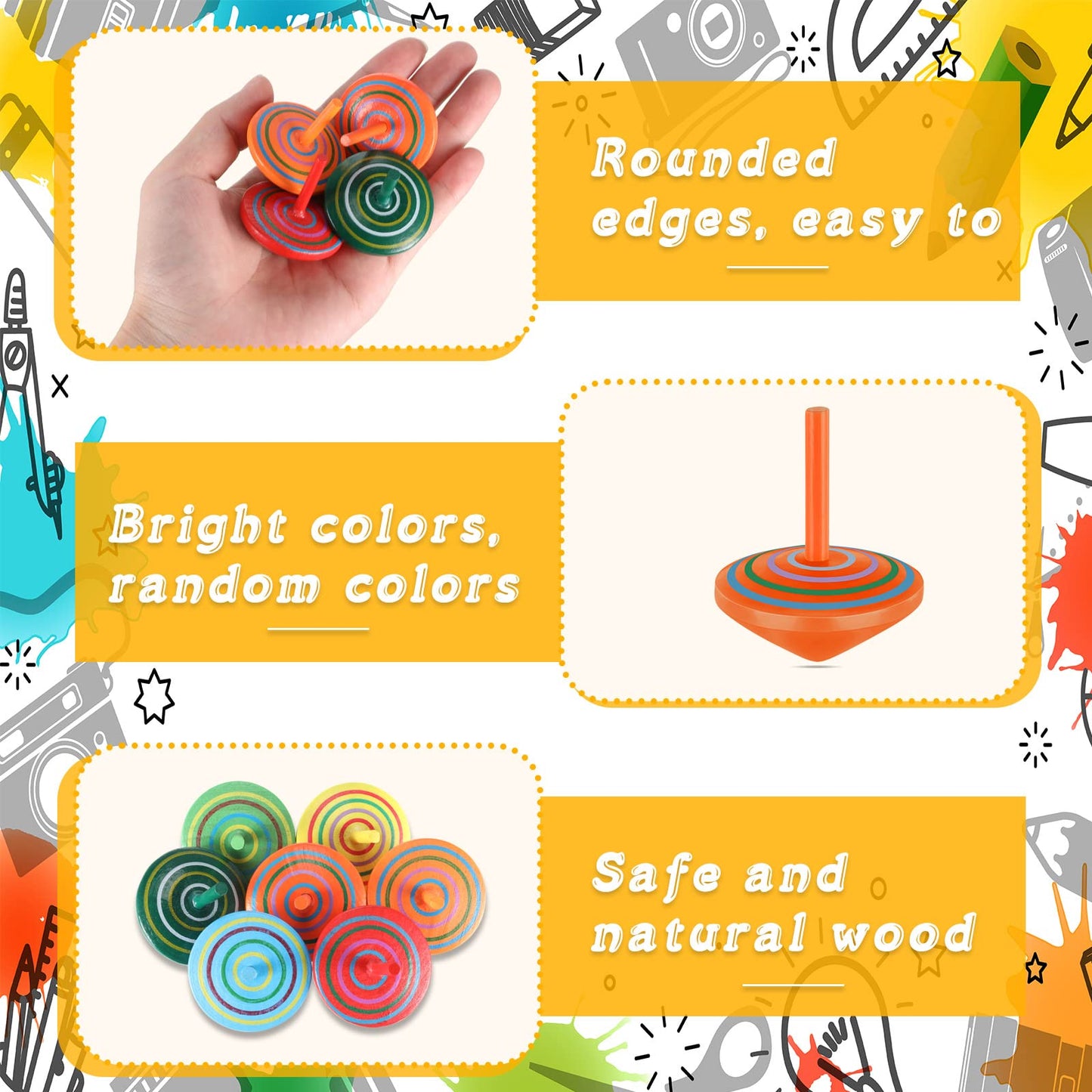 Aoriher Colorful Wood Spinning Tops – 24-Piece Educational Gyroscope Set
