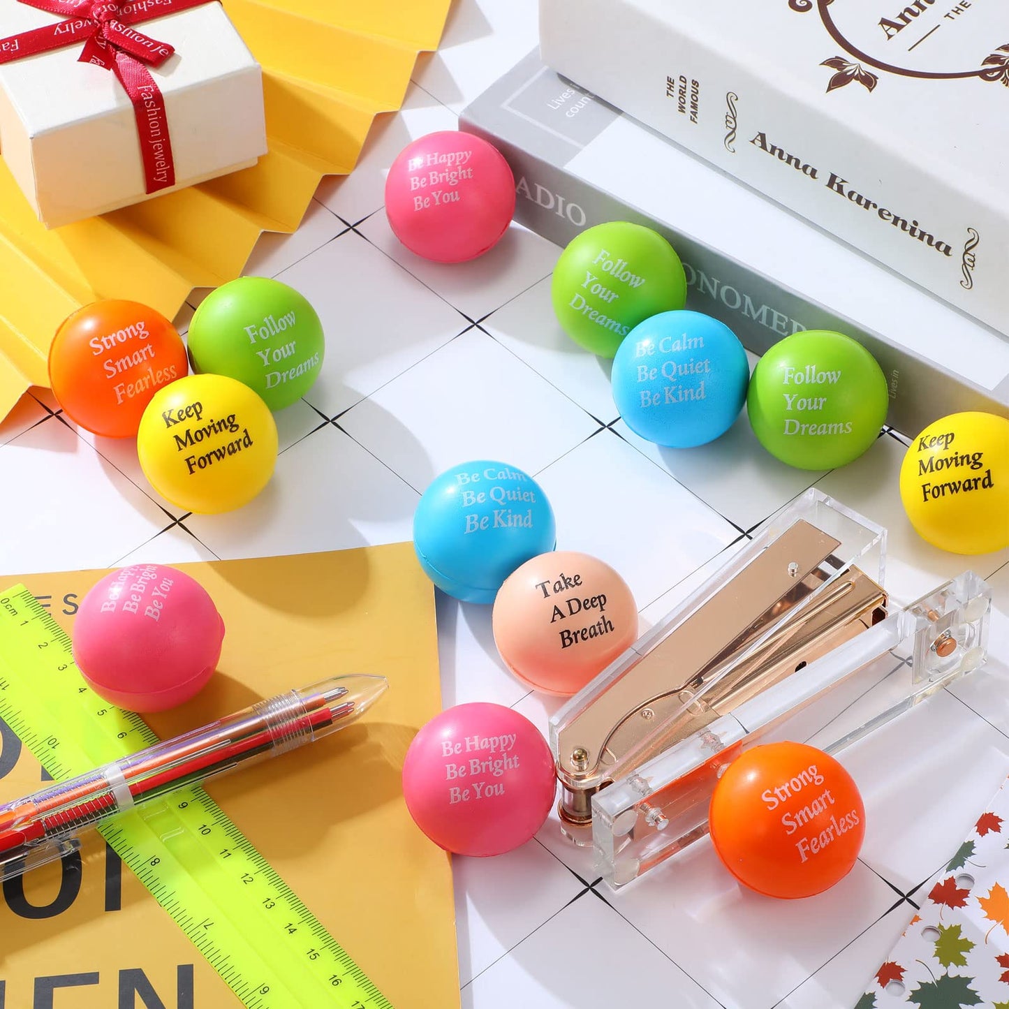 Aoriher 36 Pcs Motivational Stress Balls – Colorful Foam Toys for Office & Home