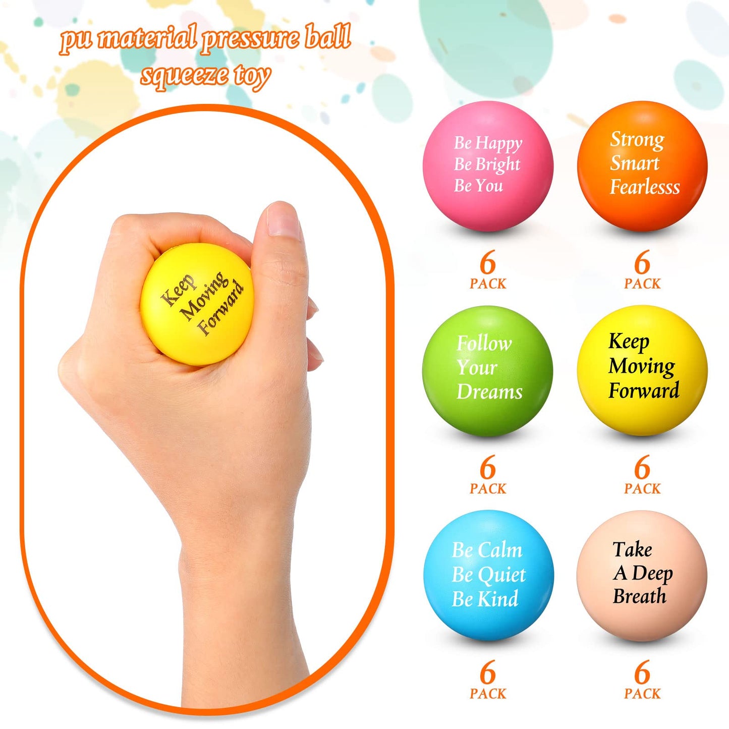Aoriher 36 Pcs Motivational Stress Balls – Colorful Foam Toys for Office & Home