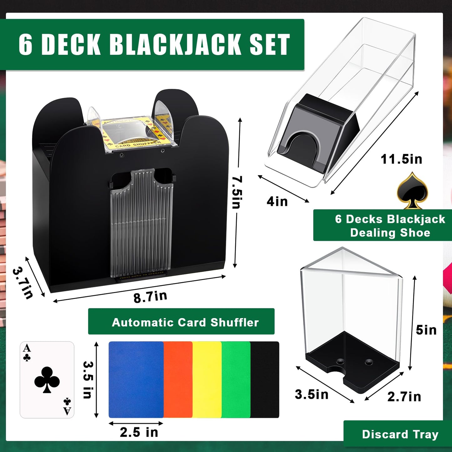 Aoriher Blackjack Casino Game Set – 6-Deck Shuffler, 300 Chips, Felt & Aluminum Case