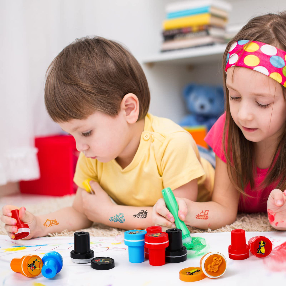 Aoriher 24 Pcs Construction Trucks Stampers – Party Favors & Classroom Rewards