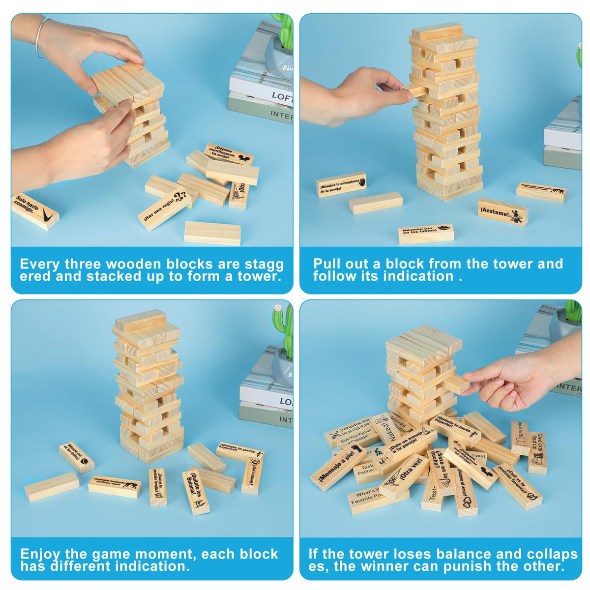 Aosemili 48 Wooden Blocks Tower Game for Couples | Romantic Date Night