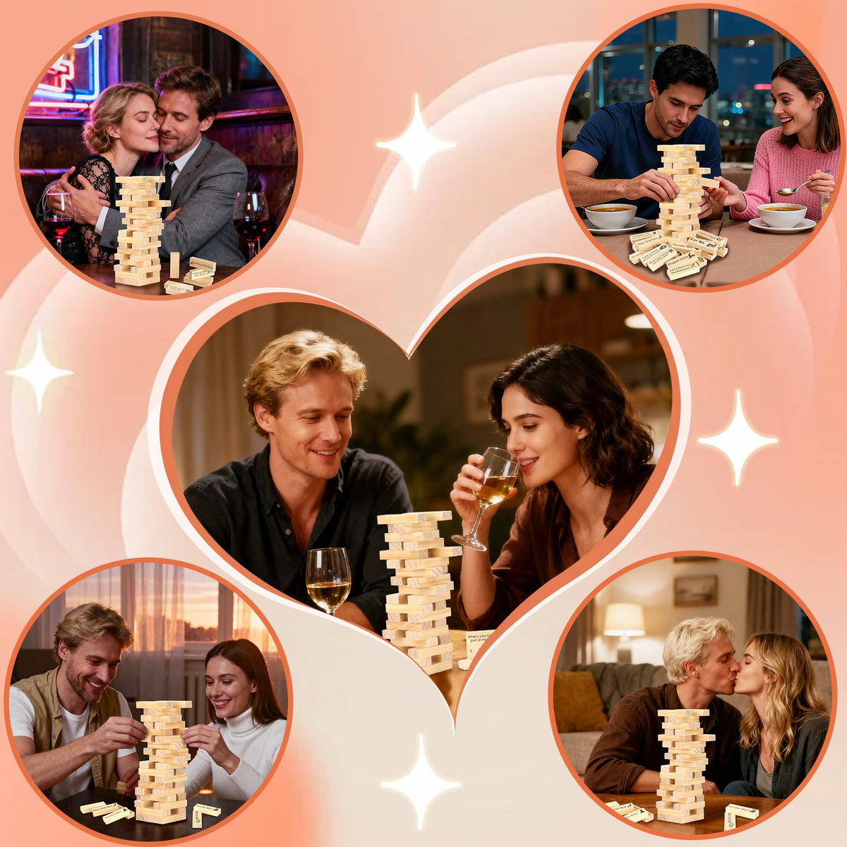 Aosemili 48 Wooden Blocks Tower Game for Couples | Romantic Date Night