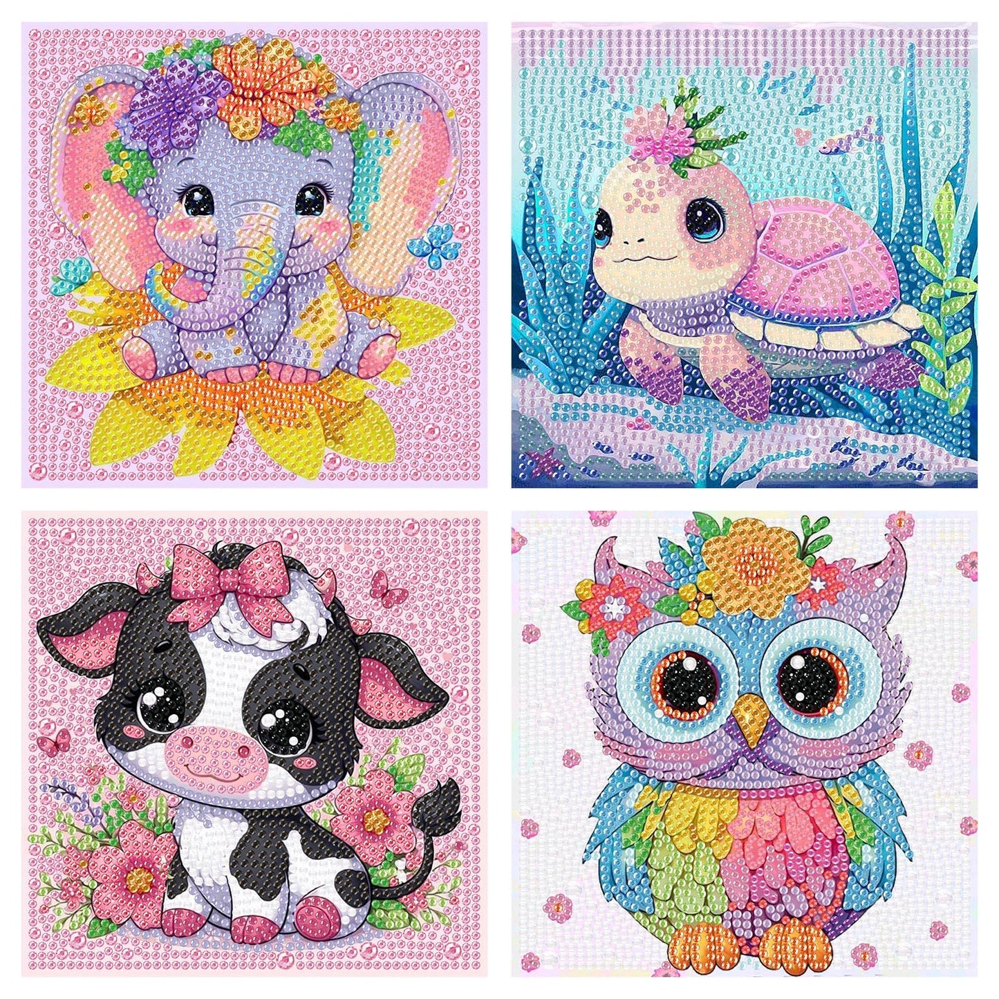 AOSGEDY 4 Pieces Cartoon Diamond Art Kits for Adults – 5D Diamond Painting Set (6x6 inch)