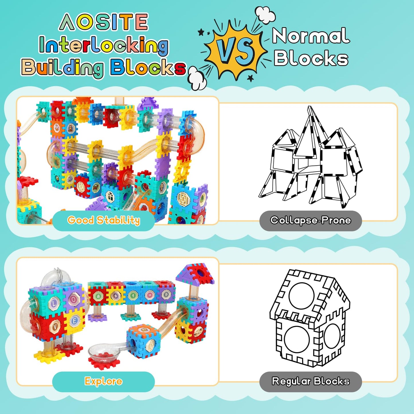 AOSITE 234-Piece STEM Marble Run Building Kit for Kids | Creative Race Track
