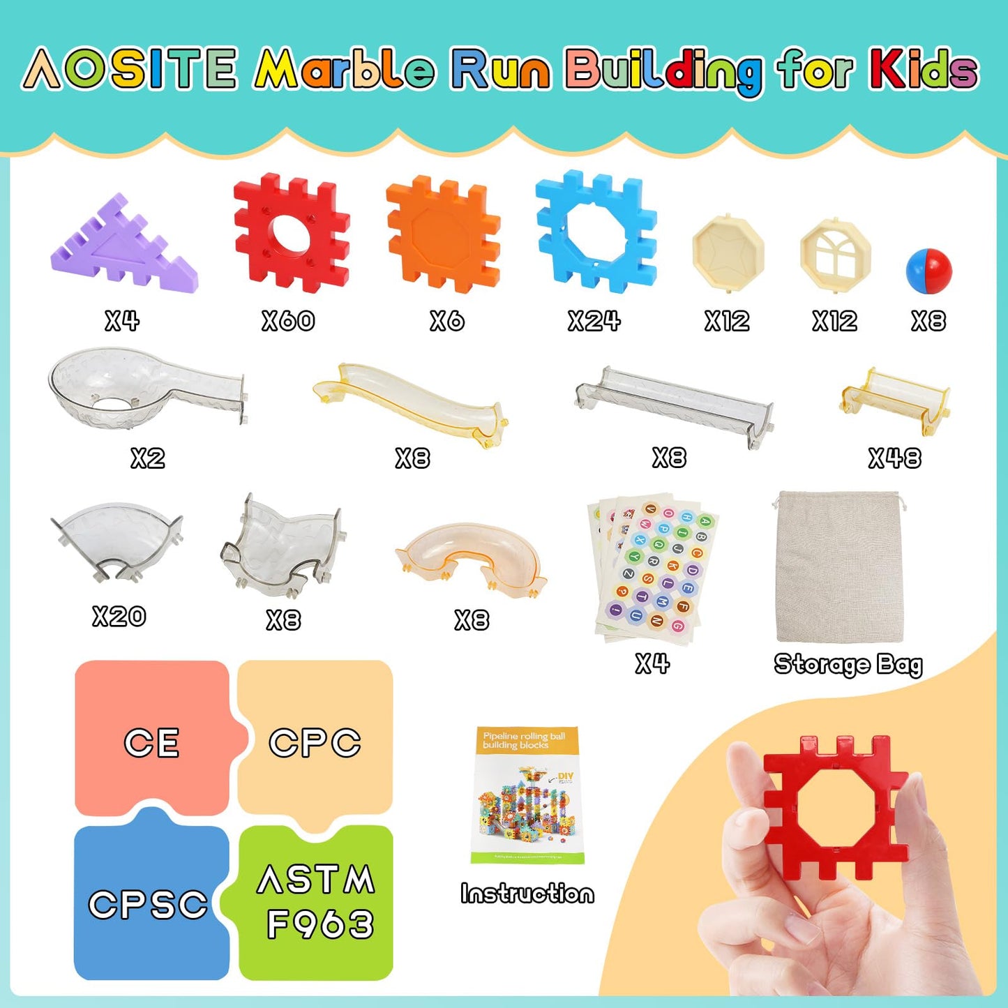 AOSITE 234-Piece STEM Marble Run Building Kit for Kids | Creative Race Track