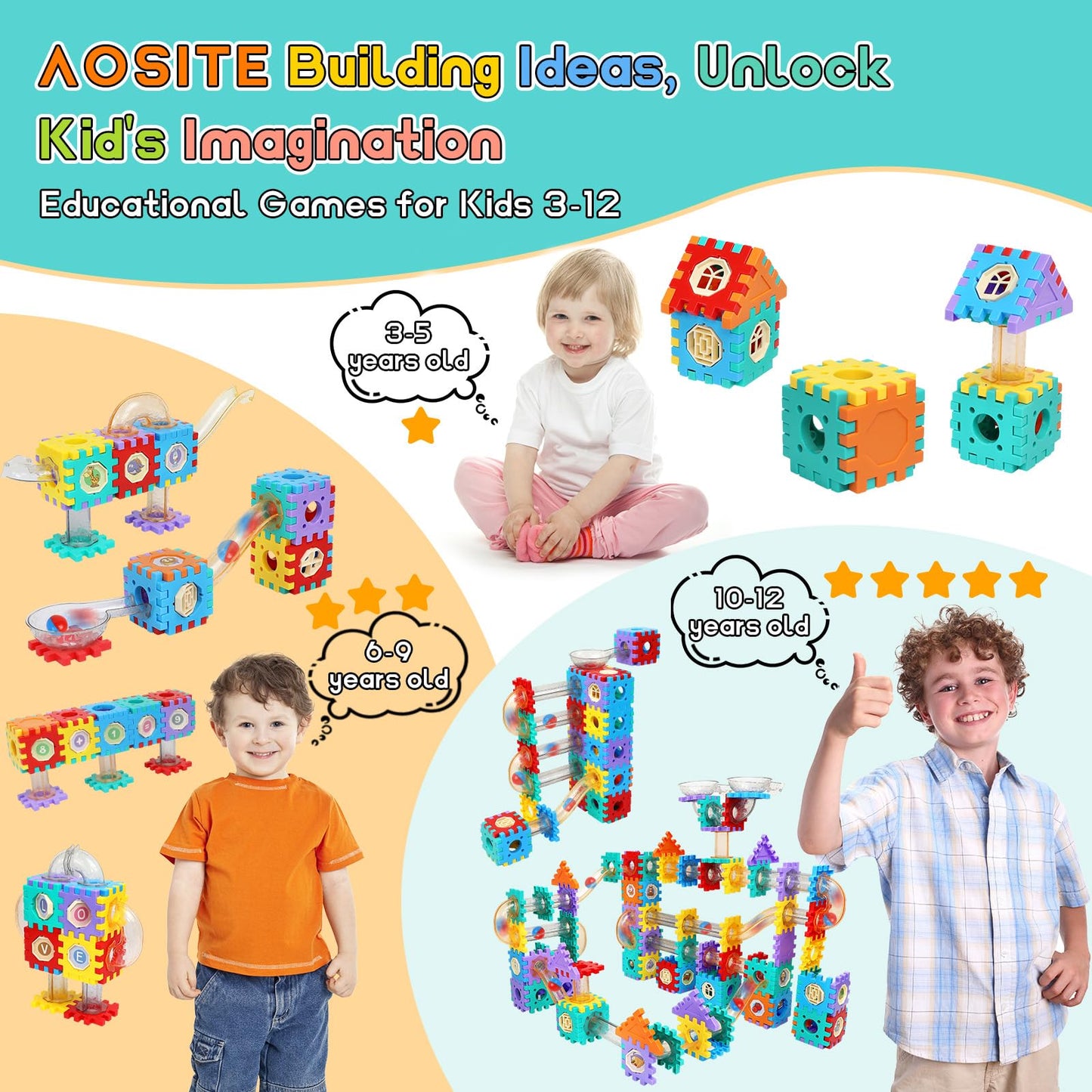 AOSITE 234-Piece STEM Marble Run Building Kit for Kids | Creative Race Track