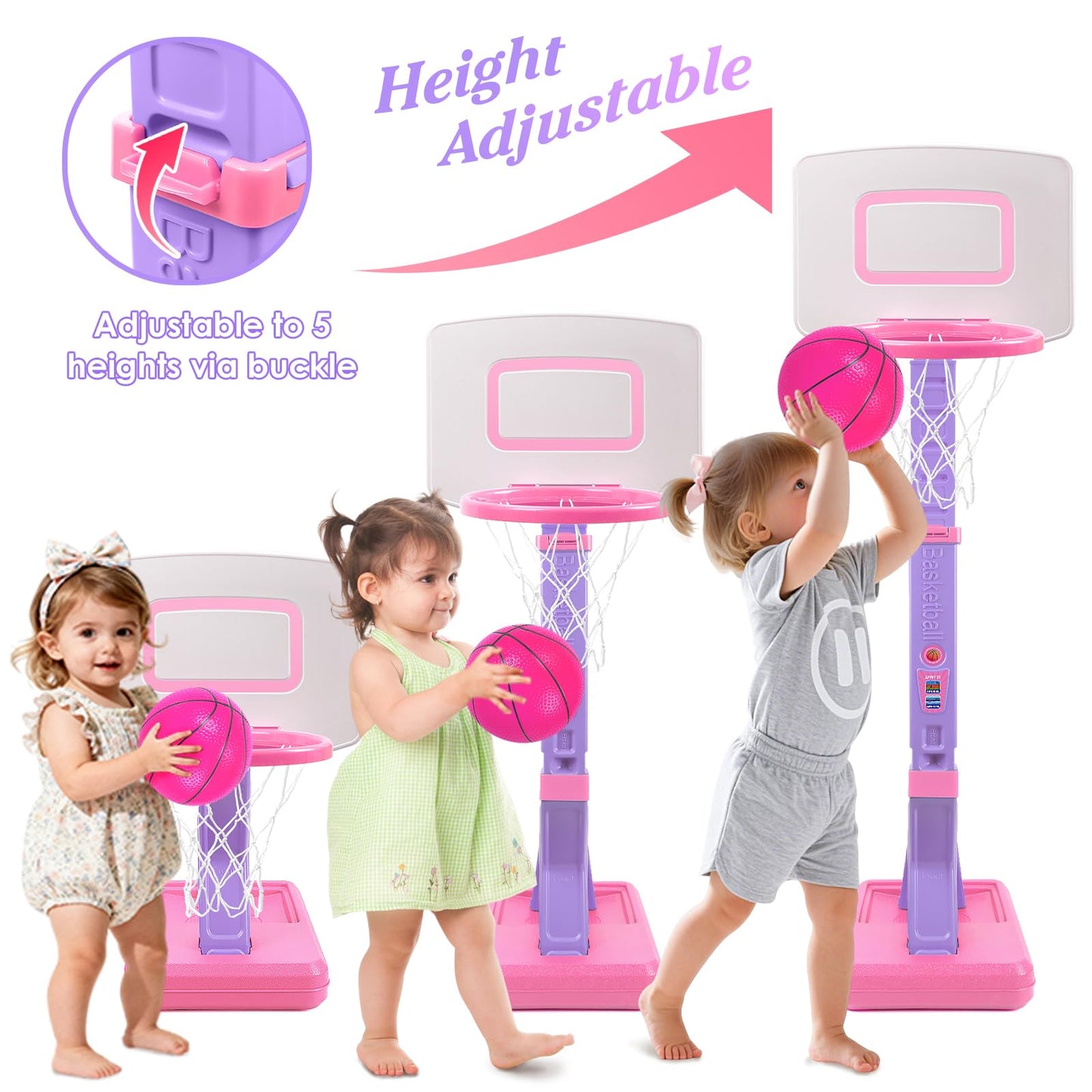 AOSPHYS Toddler Basketball Hoop – Adjustable Height 27.6–54 in | 3 Balls & Pump