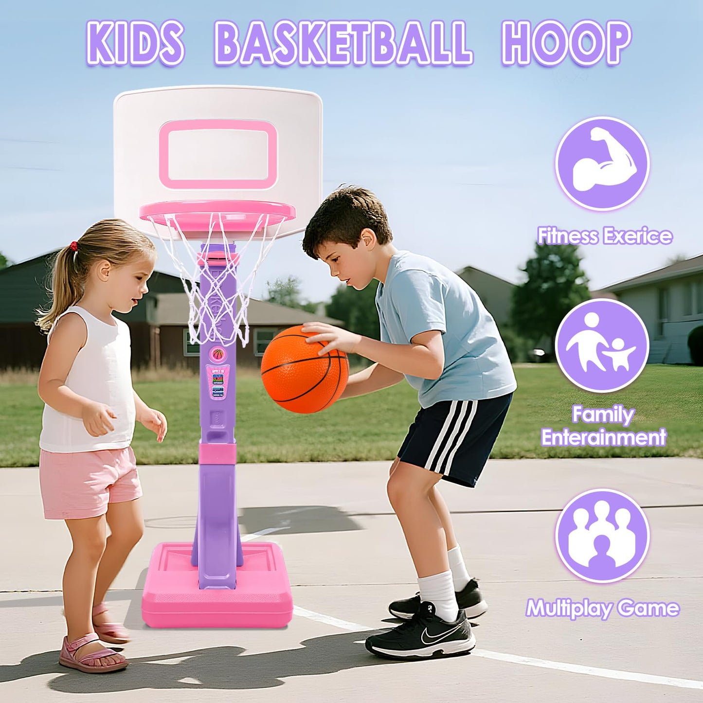 AOSPHYS Toddler Basketball Hoop – Adjustable Height 27.6–54 in | 3 Balls & Pump