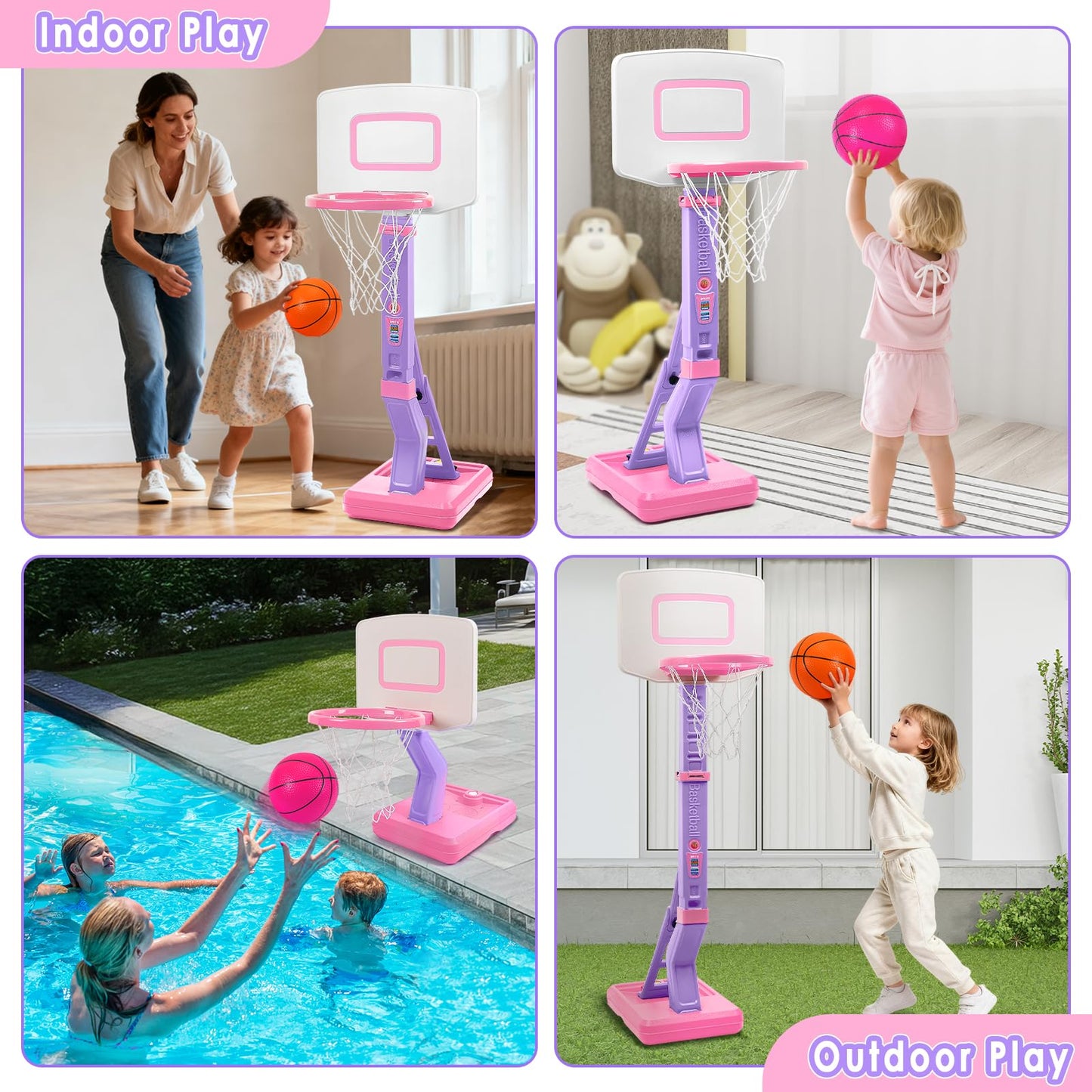 AOSPHYS Toddler Basketball Hoop – Adjustable Height 27.6–54 in | 3 Balls & Pump