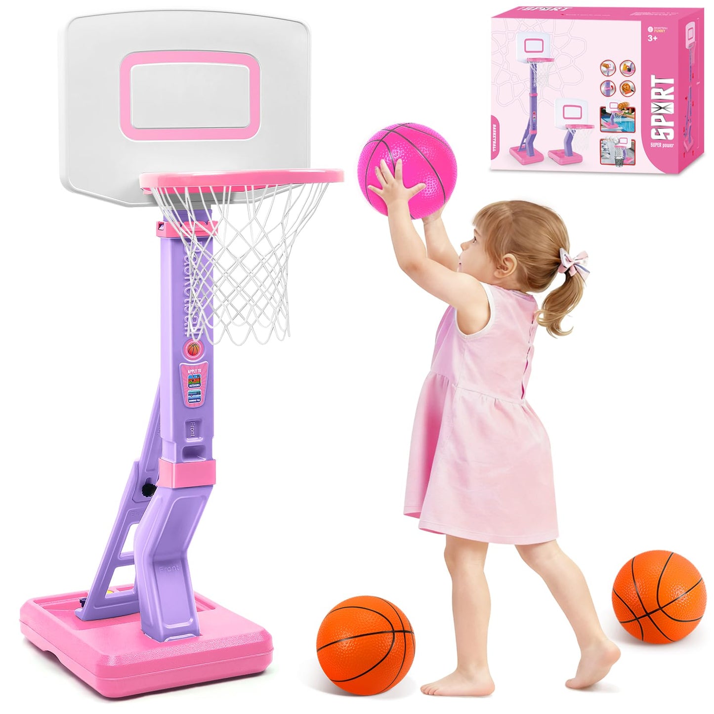AOSPHYS Toddler Basketball Hoop – Adjustable Height 27.6–54 in | 3 Balls & Pump