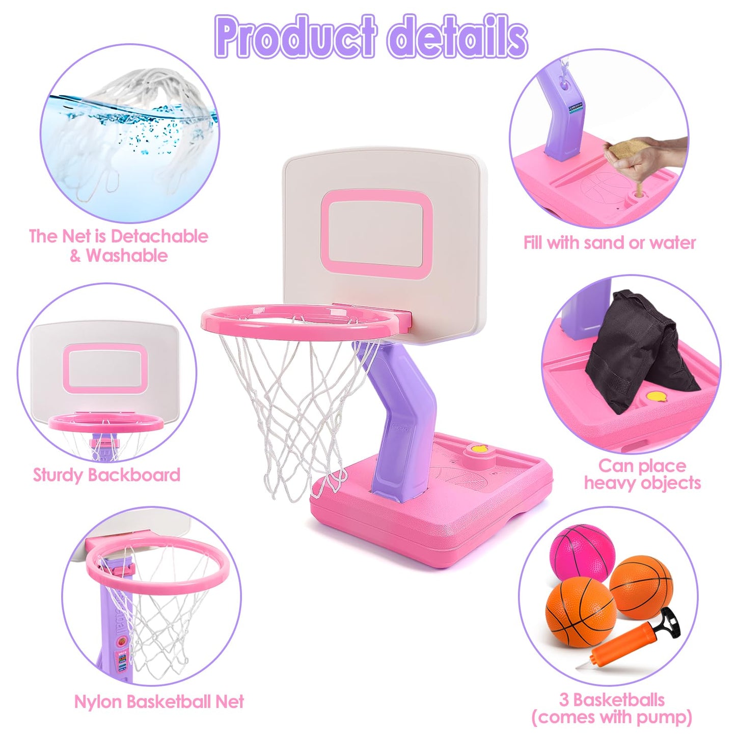 AOSPHYS Toddler Basketball Hoop – Adjustable Height 27.6–54 in | 3 Balls & Pump
