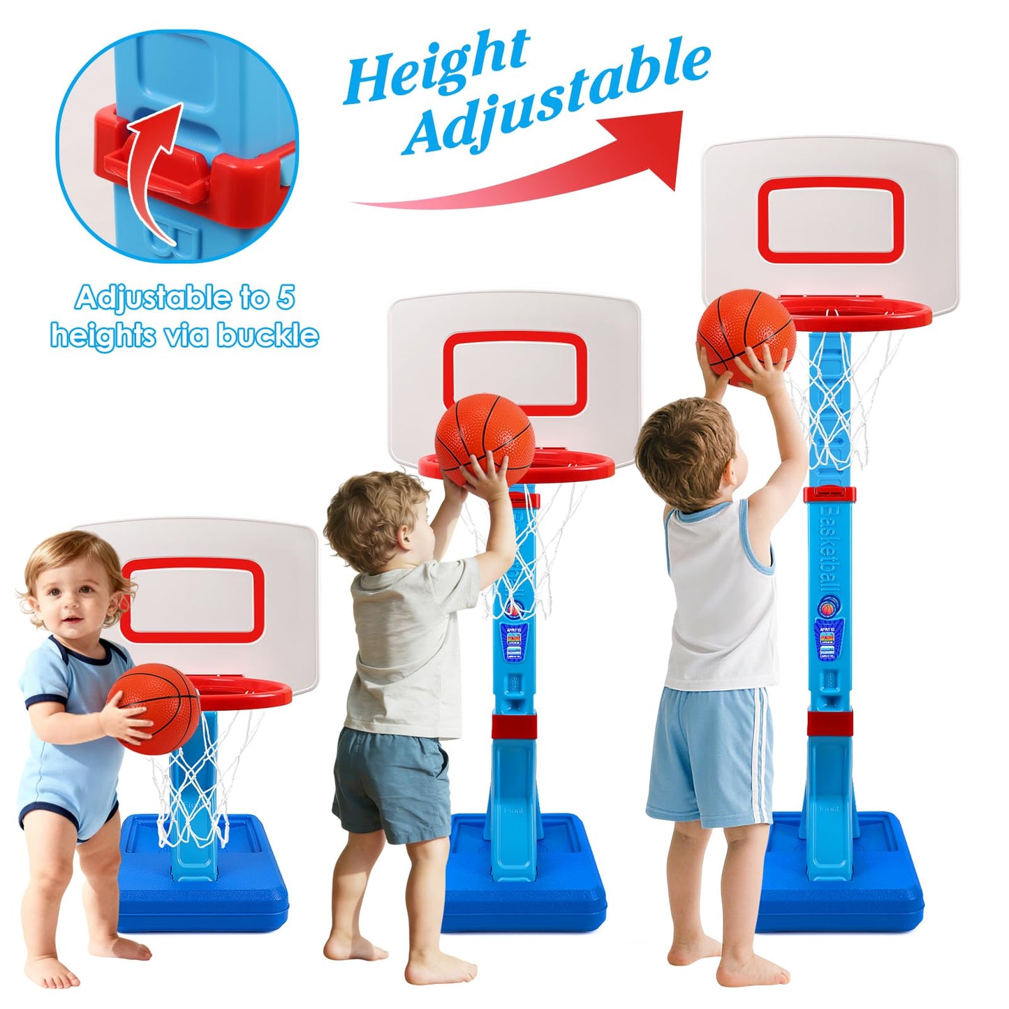 AOSPHYS Toddler Basketball Hoop — Height Adjustable 27.6–54 inches, Indoor/Outdoor with 4 Balls & Pump