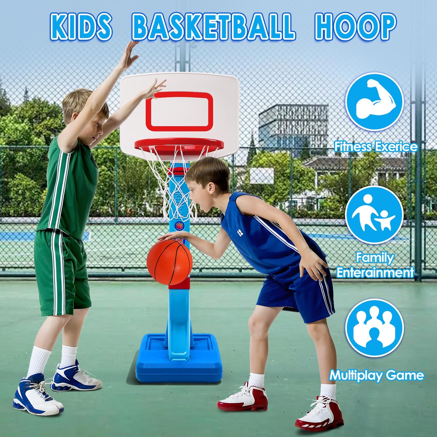 AOSPHYS Toddler Basketball Hoop — Height Adjustable 27.6–54 inches, Indoor/Outdoor with 4 Balls & Pump