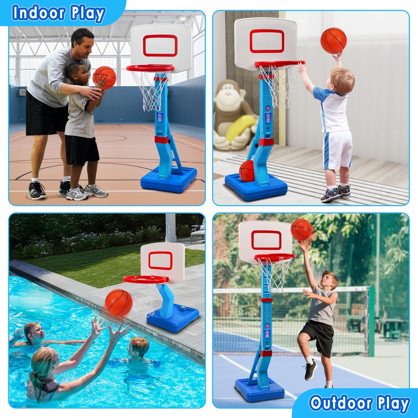 AOSPHYS Toddler Basketball Hoop — Height Adjustable 27.6–54 inches, Indoor/Outdoor with 4 Balls & Pump