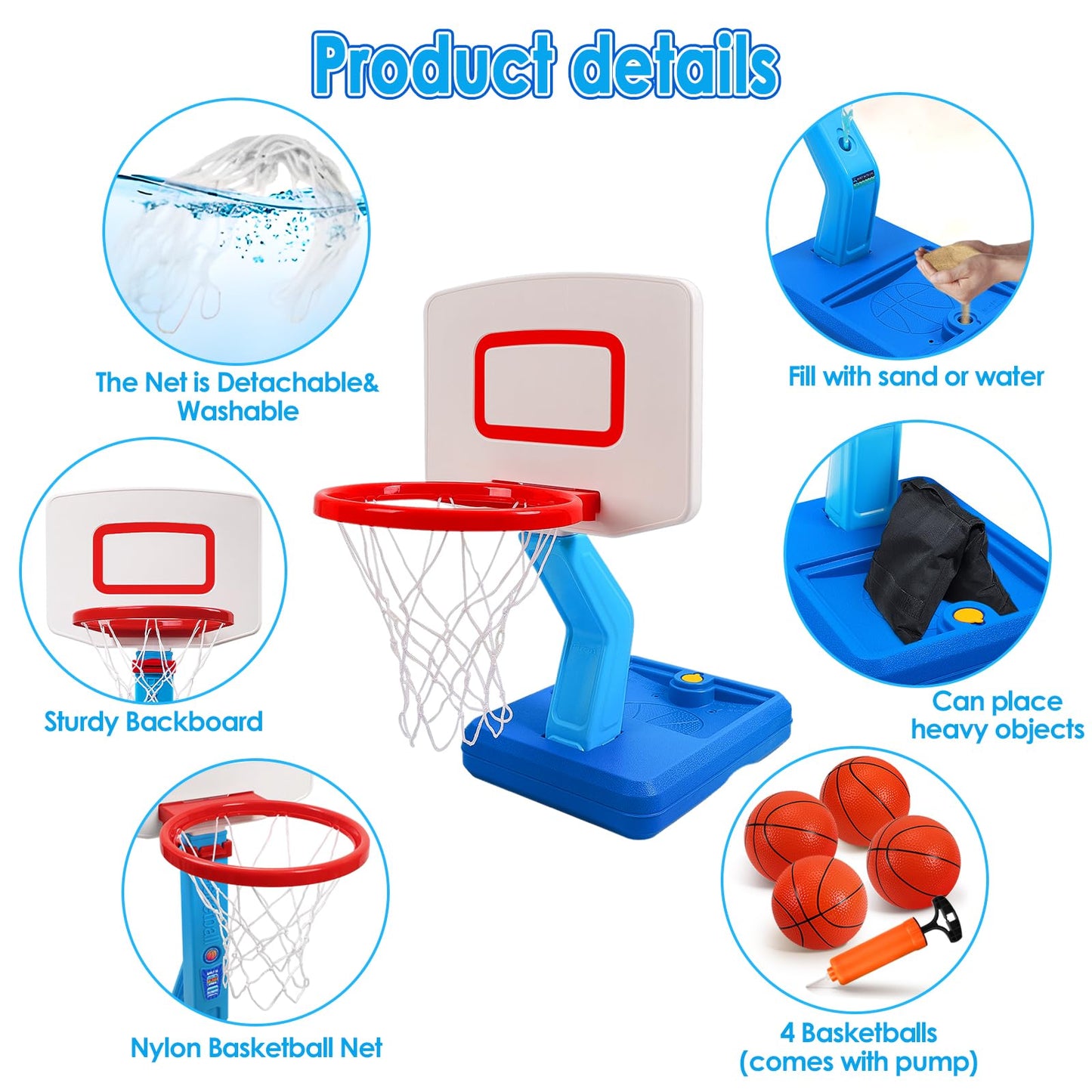 AOSPHYS Toddler Basketball Hoop — Height Adjustable 27.6–54 inches, Indoor/Outdoor with 4 Balls & Pump
