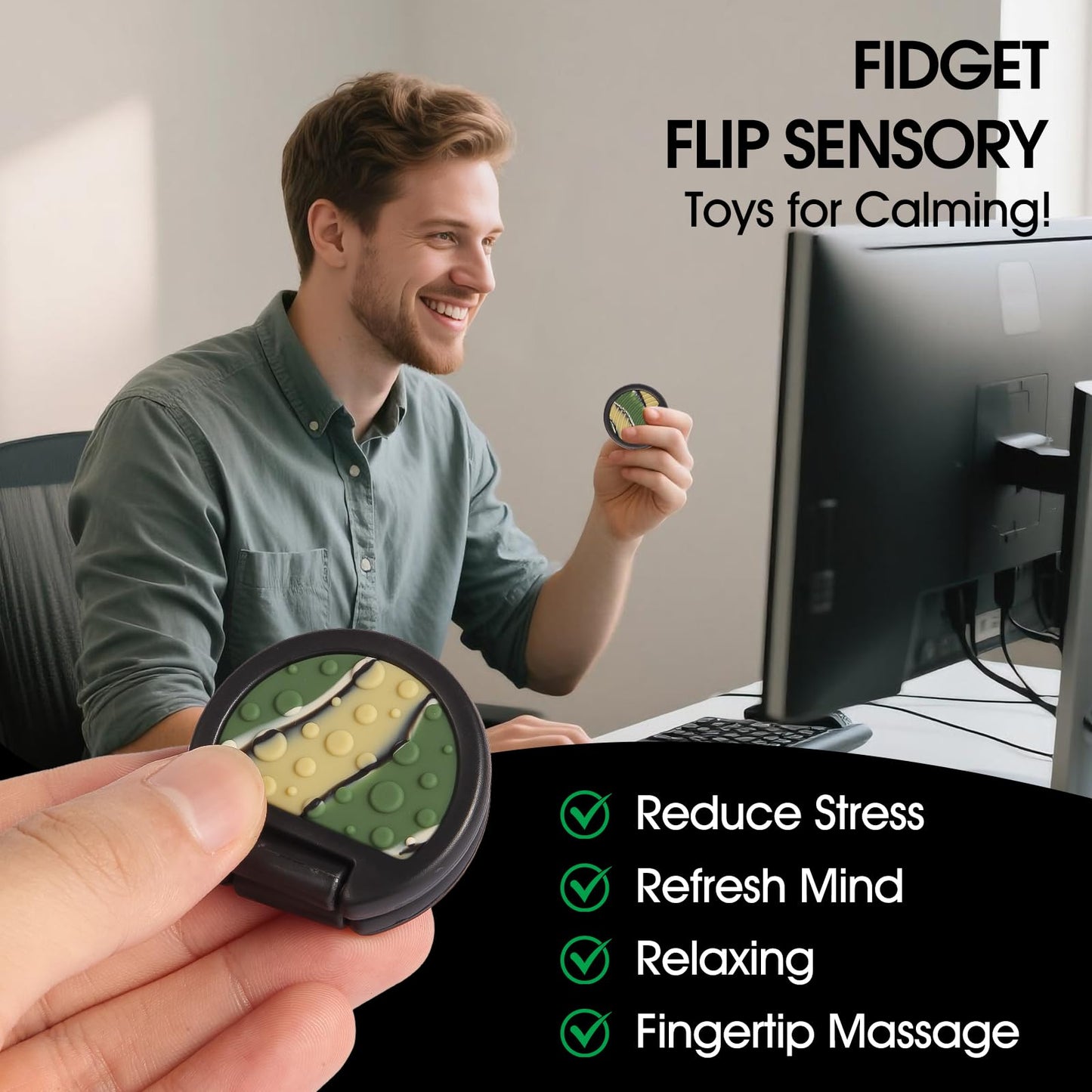 AOSTEONG Fidget Slider – Textured Flip Toy for Anxiety Relief, ADHD & Autism (1pc-Camo) | Treasure Box Classroom