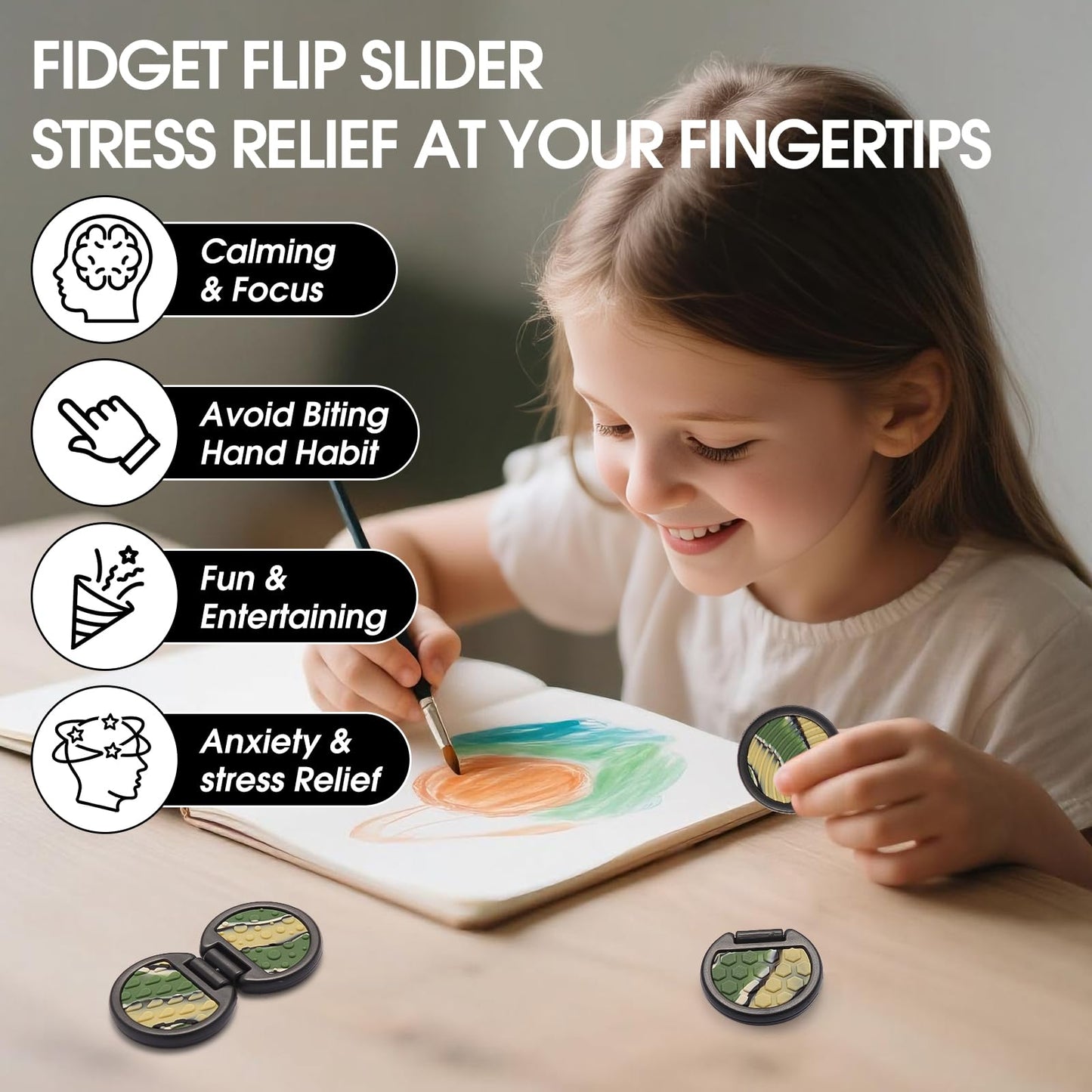 AOSTEONG Fidget Slider – Textured Flip Toy for Anxiety Relief, ADHD & Autism (1pc-Camo) | Treasure Box Classroom