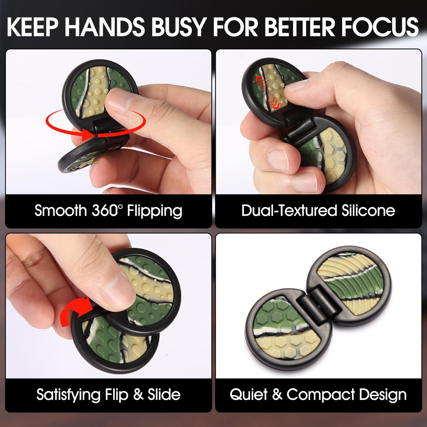 AOSTEONG Fidget Slider – Textured Flip Toy for Anxiety Relief, ADHD & Autism (1pc-Camo) | Treasure Box Classroom