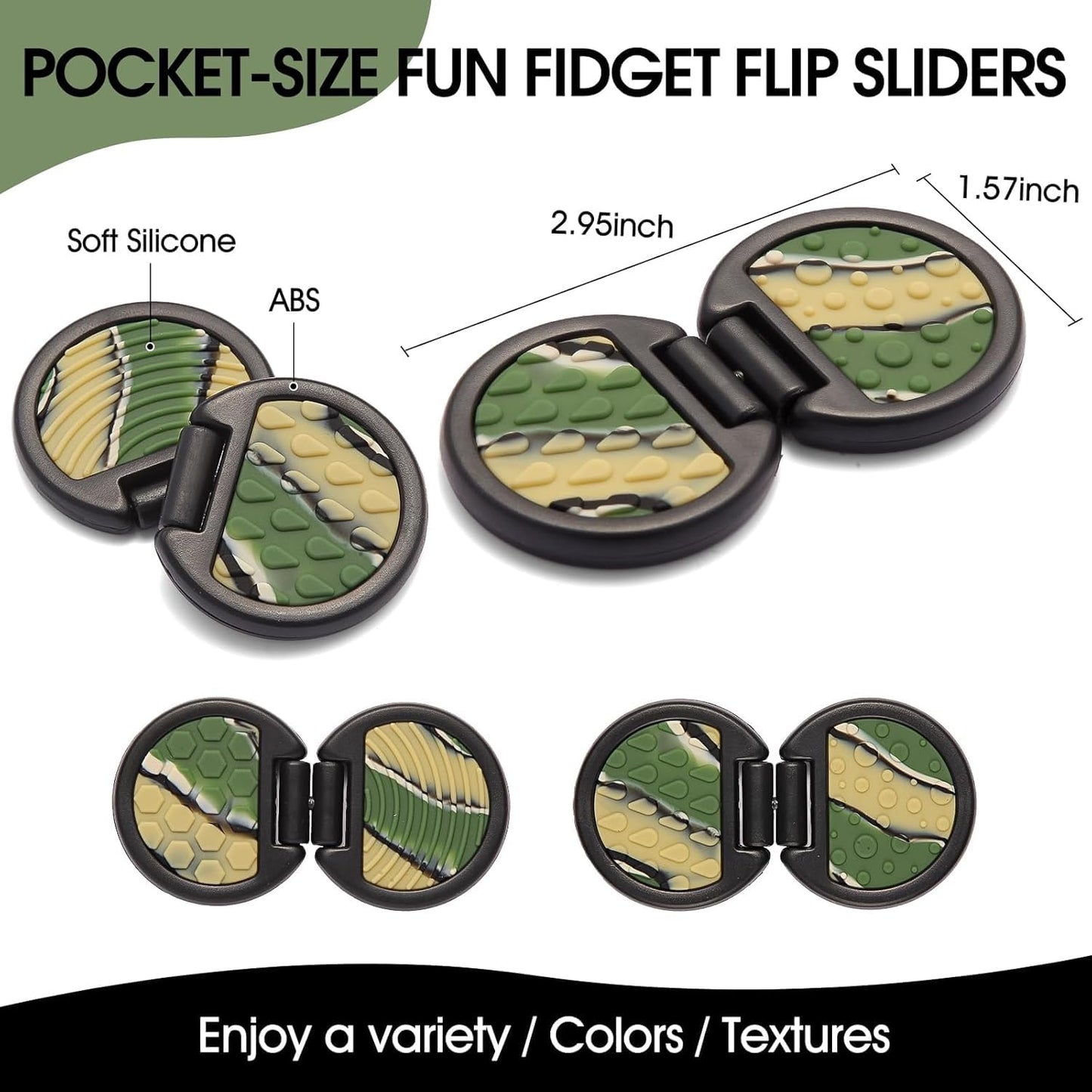 AOSTEONG Fidget Slider – Textured Flip Toy for Anxiety Relief, ADHD & Autism (1pc-Camo) | Treasure Box Classroom