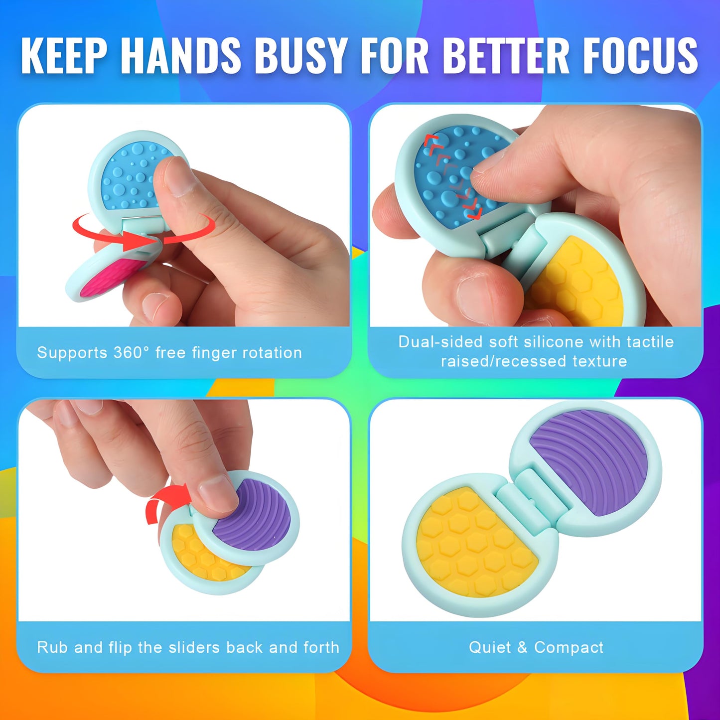 AOSTEONG Fidget Toys – 6-Piece Sensory Slider Set for Adults & Kids | Focus, Calm, and Fun