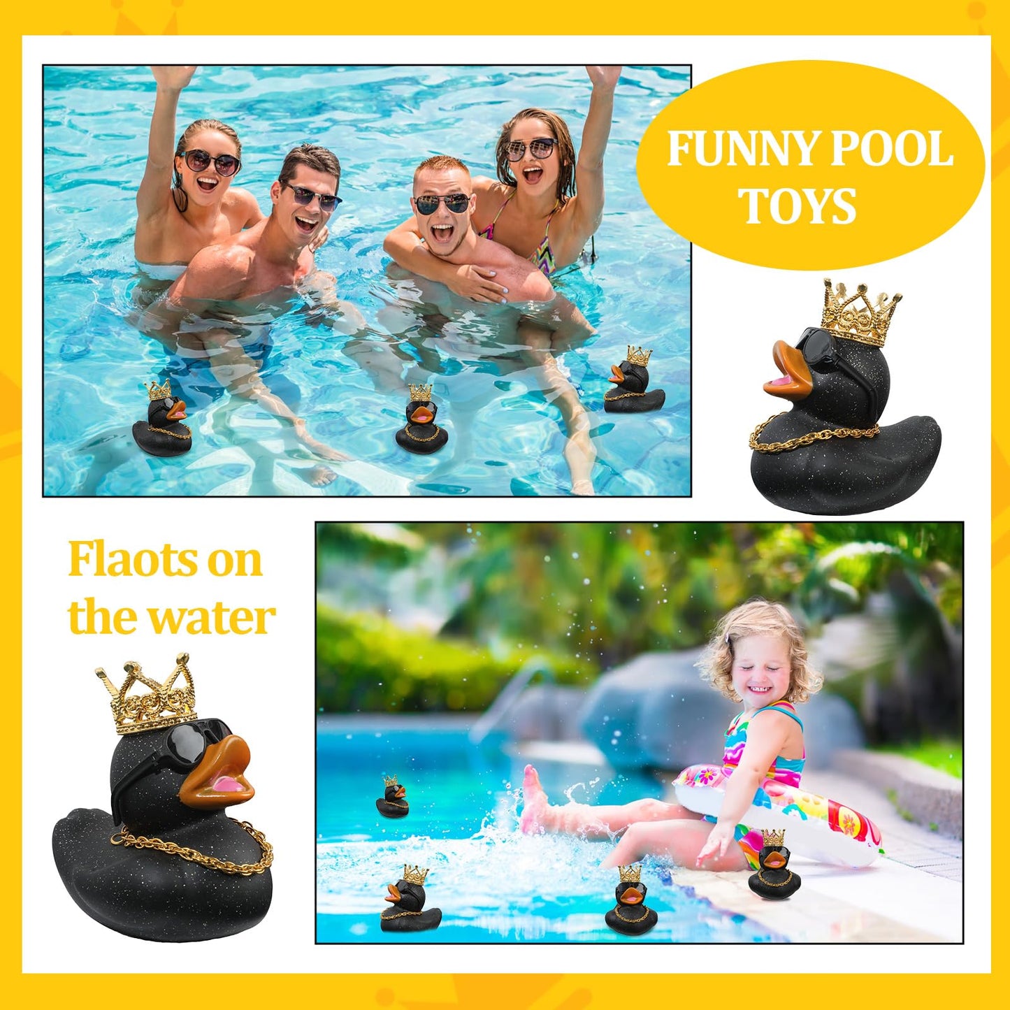 AOT Black Glitter Jeep Ducks — Mini Rubber Ducks for Ducking & Party Favors
