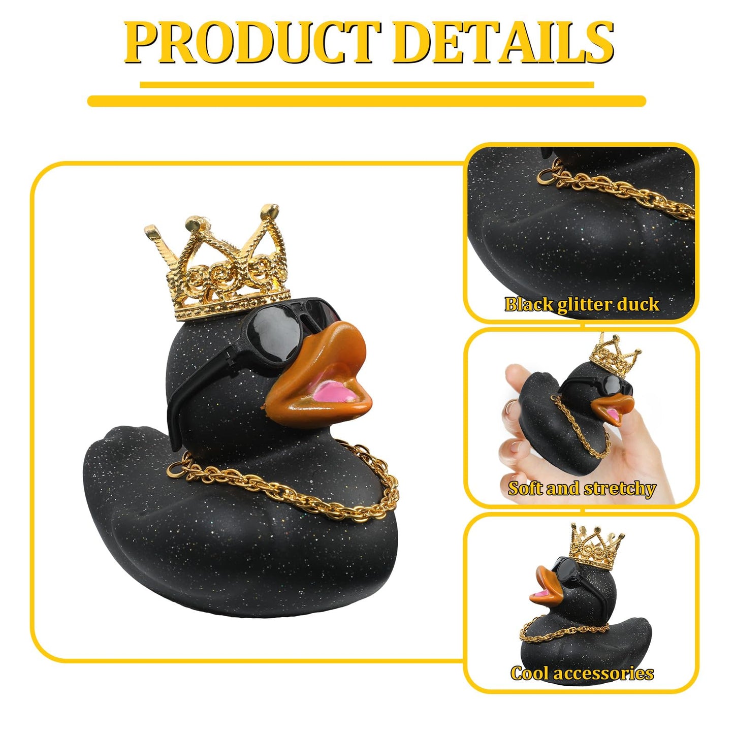 AOT Black Glitter Jeep Ducks — Mini Rubber Ducks for Ducking & Party Favors
