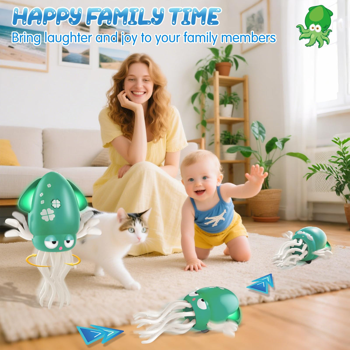 AOTIBO Dancing Octopus Toy for Babies & Toddlers – Crawling, Tummy Time, Lights & Music (Green)