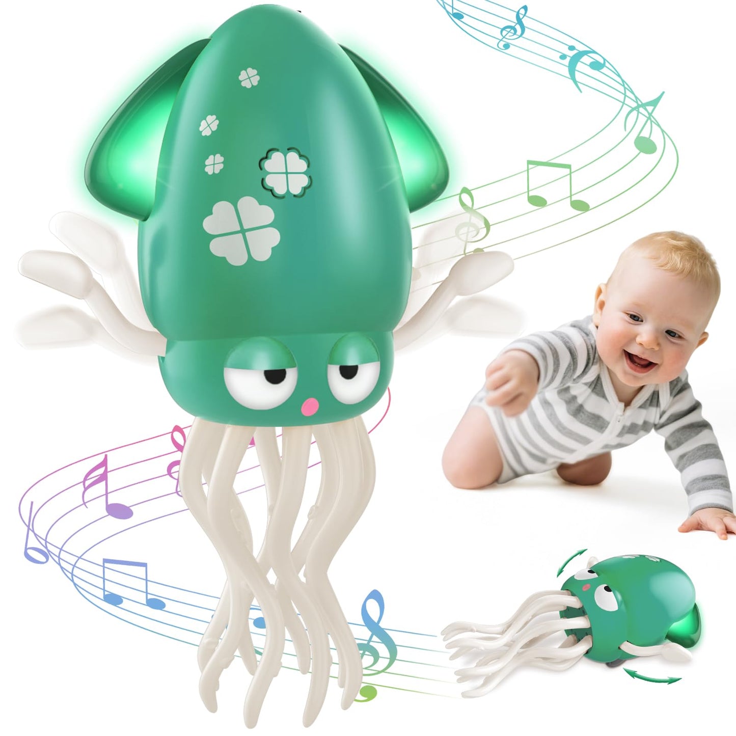 AOTIBO Dancing Octopus Toy for Babies & Toddlers – Crawling, Tummy Time, Lights & Music (Green)