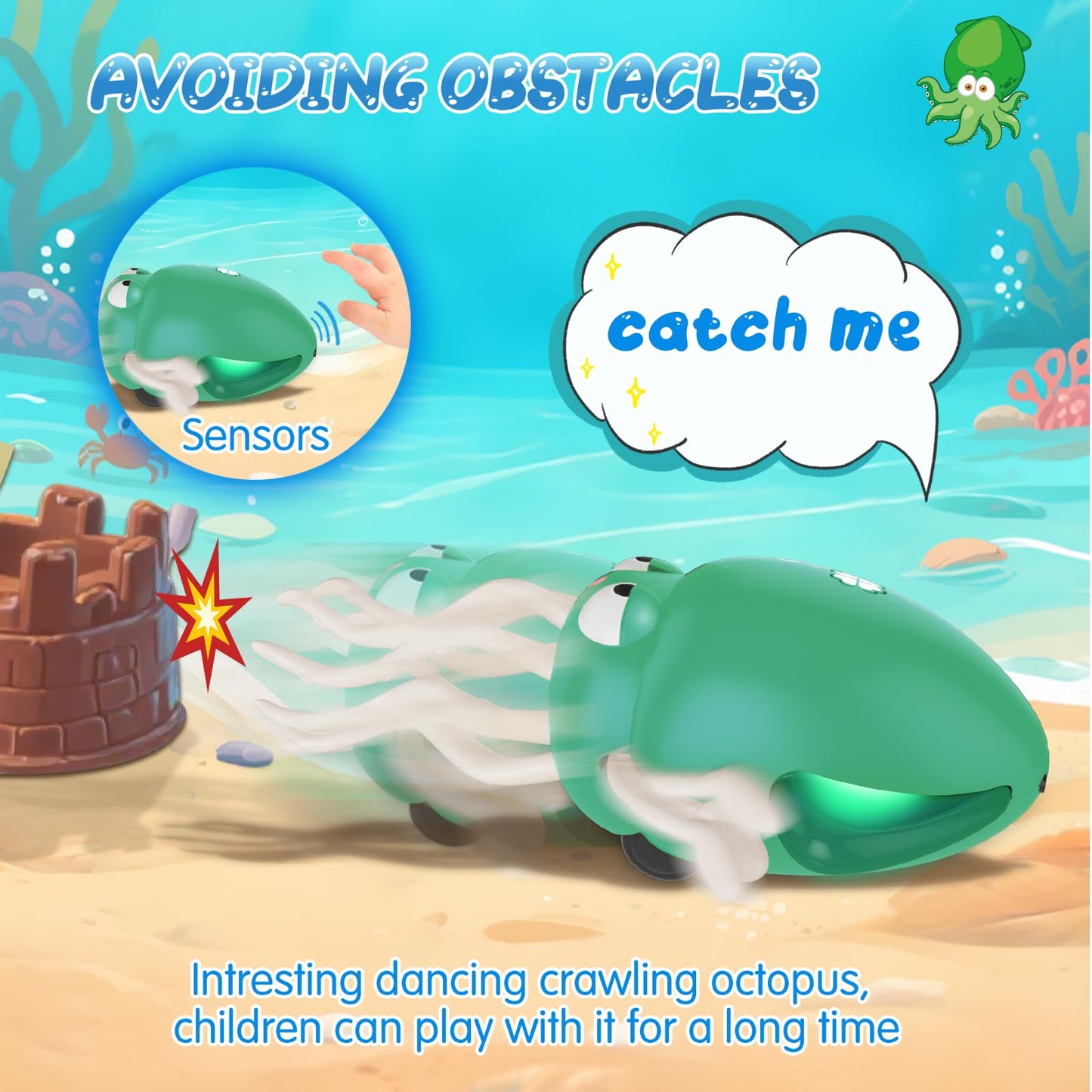 AOTIBO Dancing Octopus Toy for Babies & Toddlers – Crawling, Tummy Time, Lights & Music (Green)