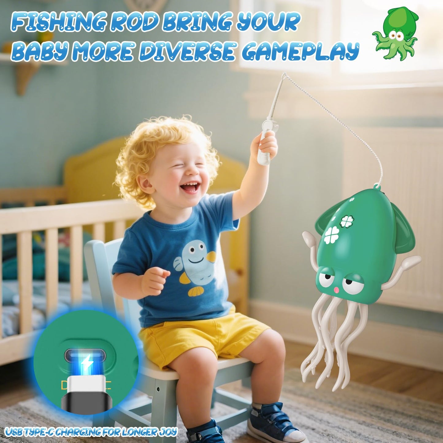 AOTIBO Dancing Octopus Toy for Babies & Toddlers – Crawling, Tummy Time, Lights & Music (Green)