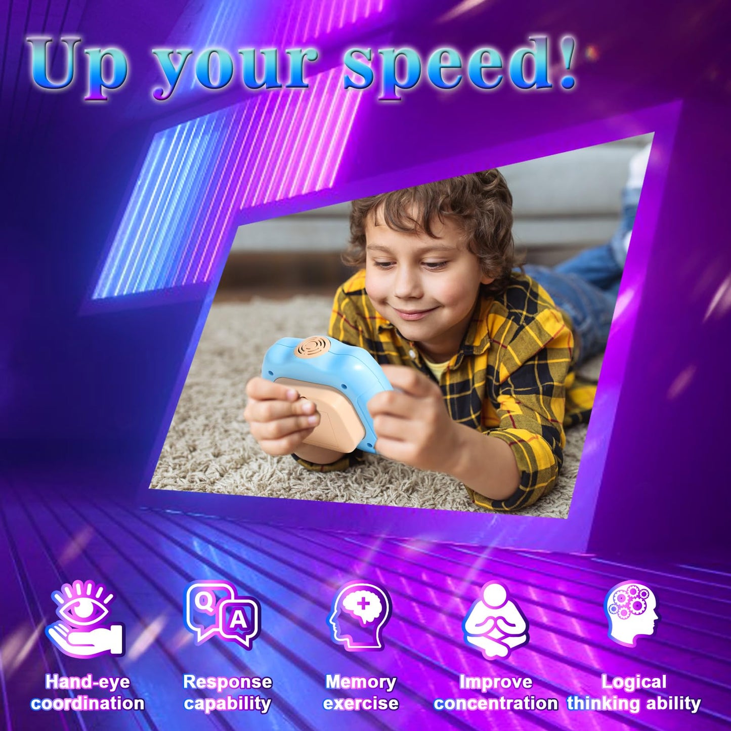 AOTIBO Fast Push Machine Light Up Fidget Toy — Handheld Bubble Pop Game for Kids & Adults (Blue)